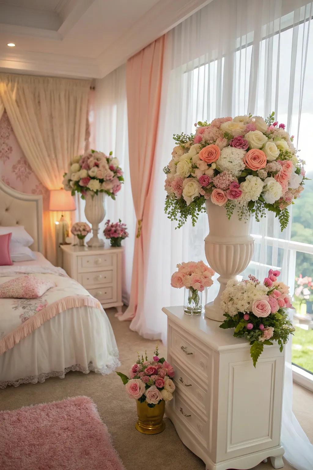 Fresh flowers breathe life and color into the bridal room.