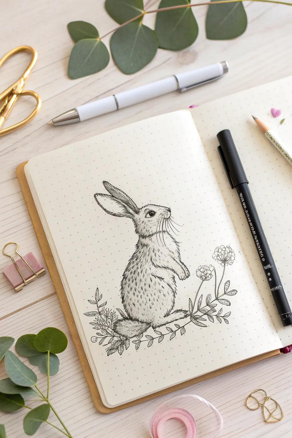 Add a touch of whimsy to your bullet journal with these charming bunny doodles, perfect for a playful yet minimalist Easter theme.