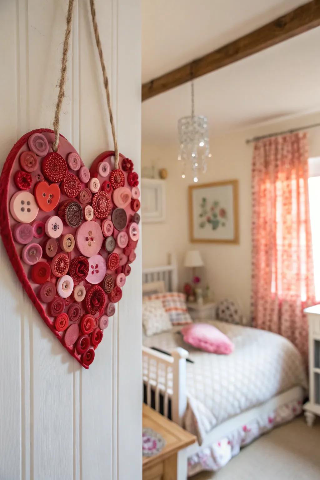 Add a loving accent to your decor with button heart wall art.