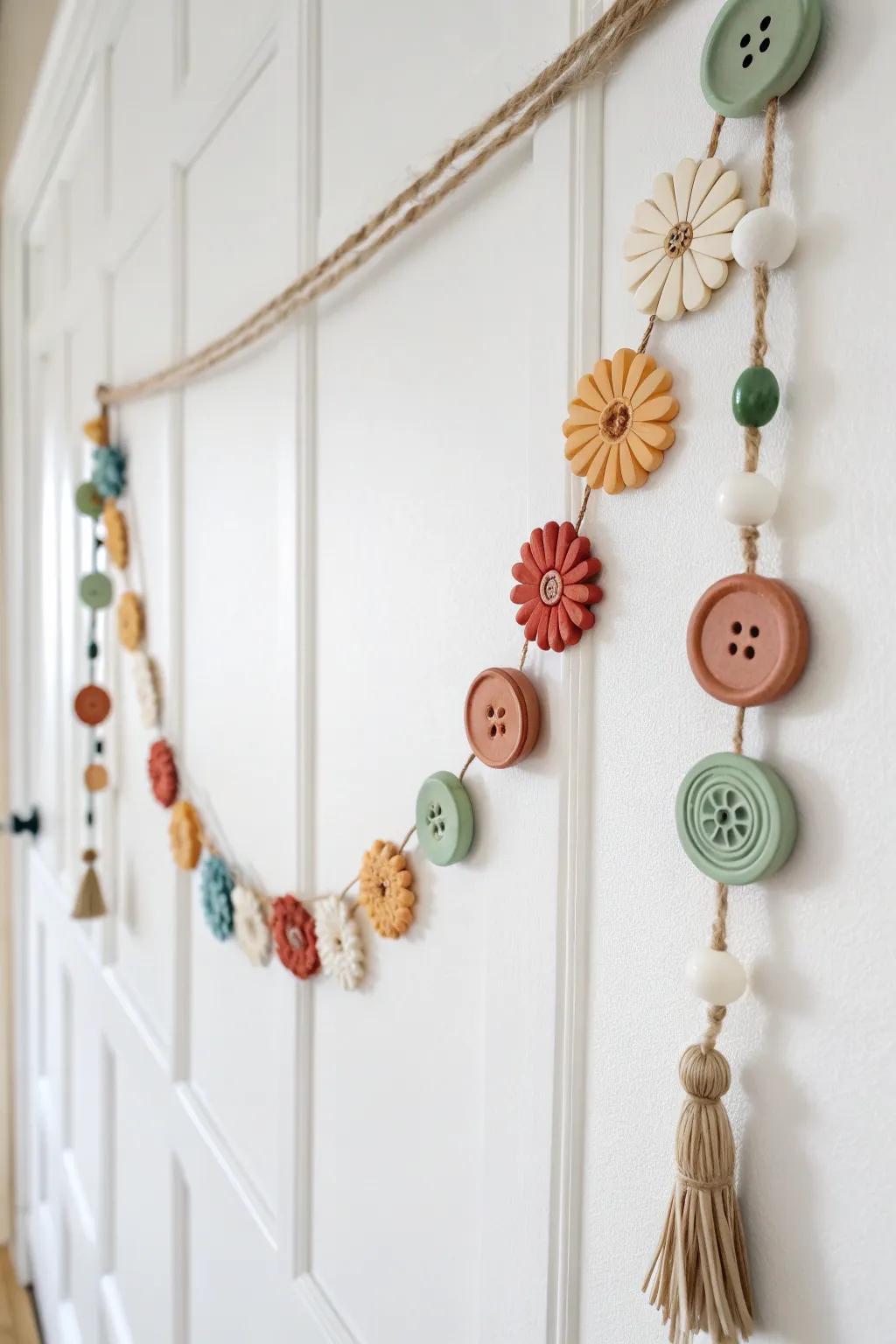 Celebrate the seasons with a handcrafted button garland, where simplicity meets natural beauty.