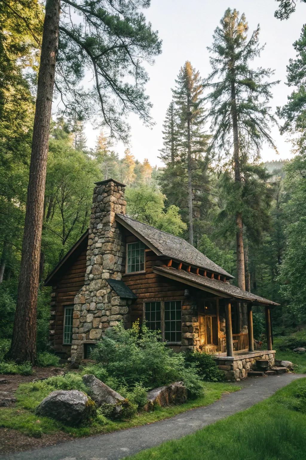 Stone elements adding rugged elegance to the cabin