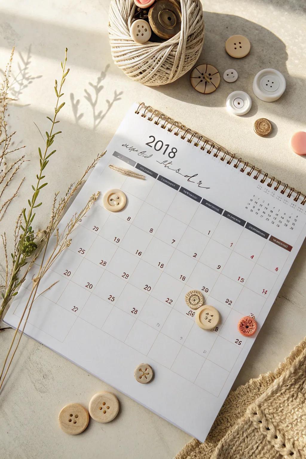 Add a touch of old-world charm to your calendar with vintage buttons.