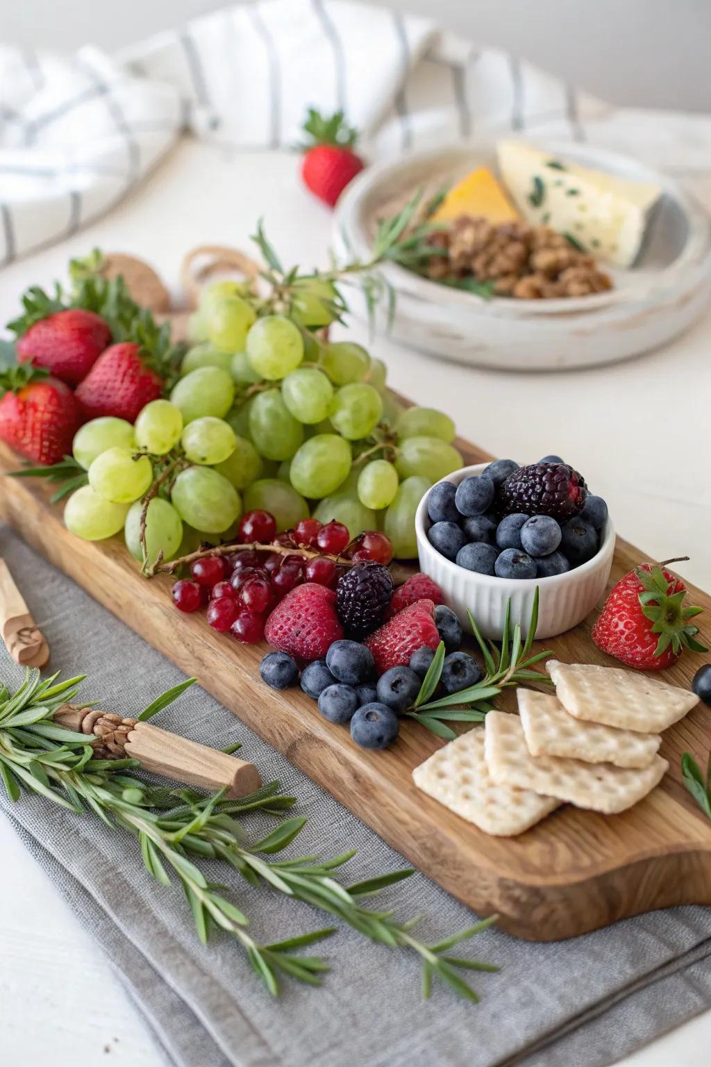 Savor the Fruits of the Forest: A minimalist charcuterie board with a vibrant, natural flair.