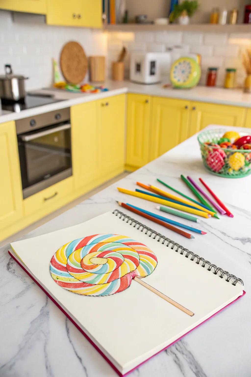 A vibrant lollipop sketch brightening up the kitchen.