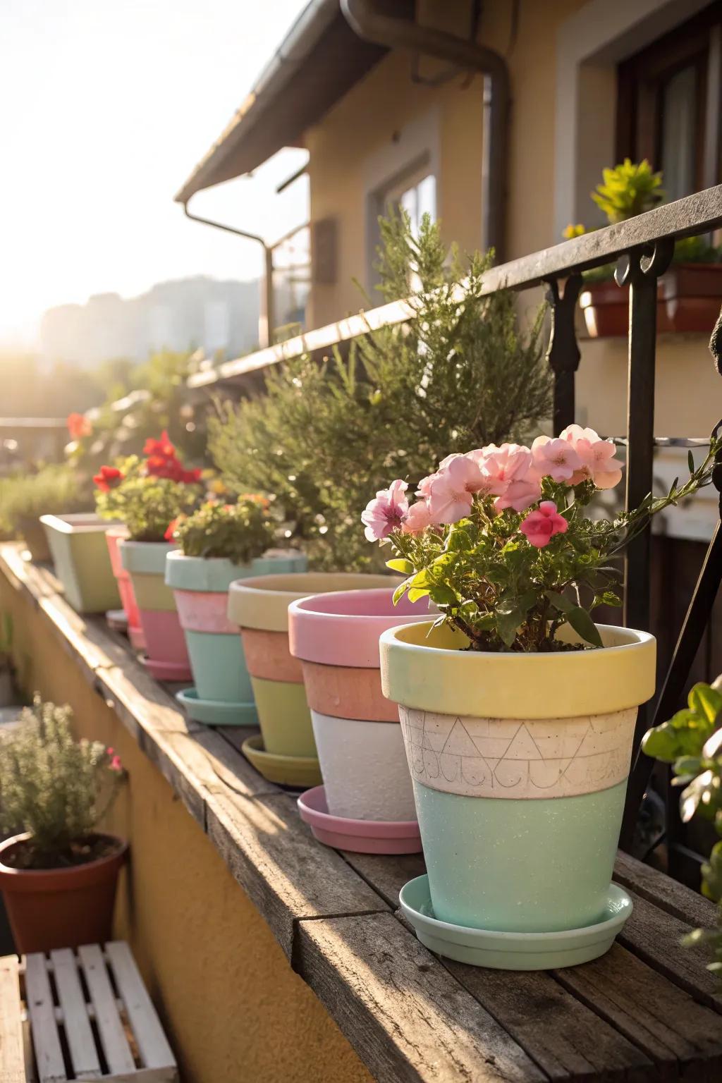 Chalk-painted pots add a whimsical touch to any garden.