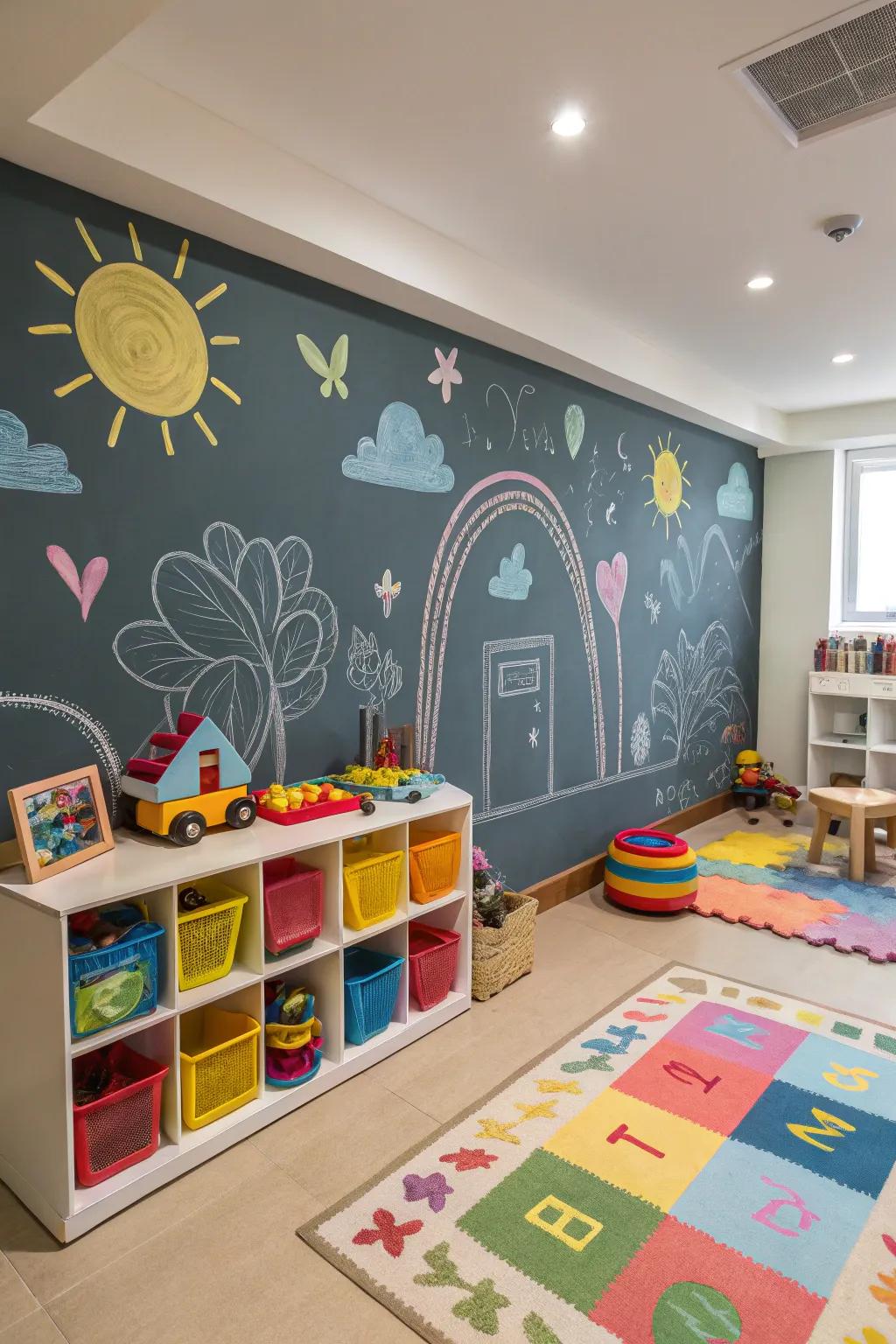 Chalk paint walls turn playrooms into dynamic, creative spaces for kids.