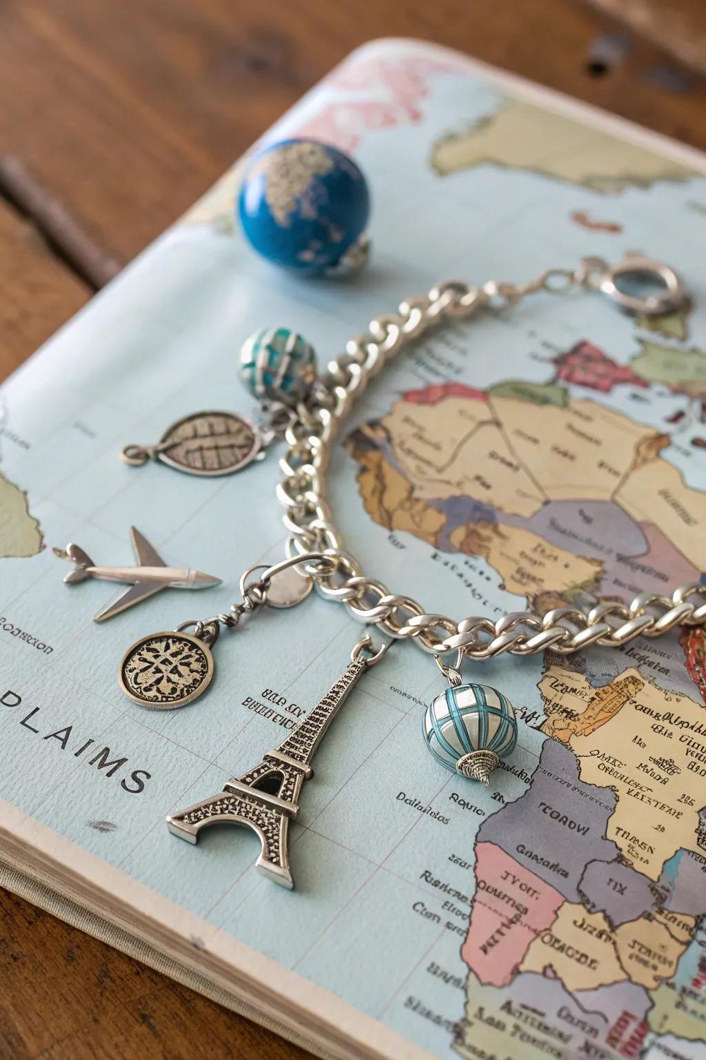 A travel-themed charm bracelet that tells tales of adventures far and wide.