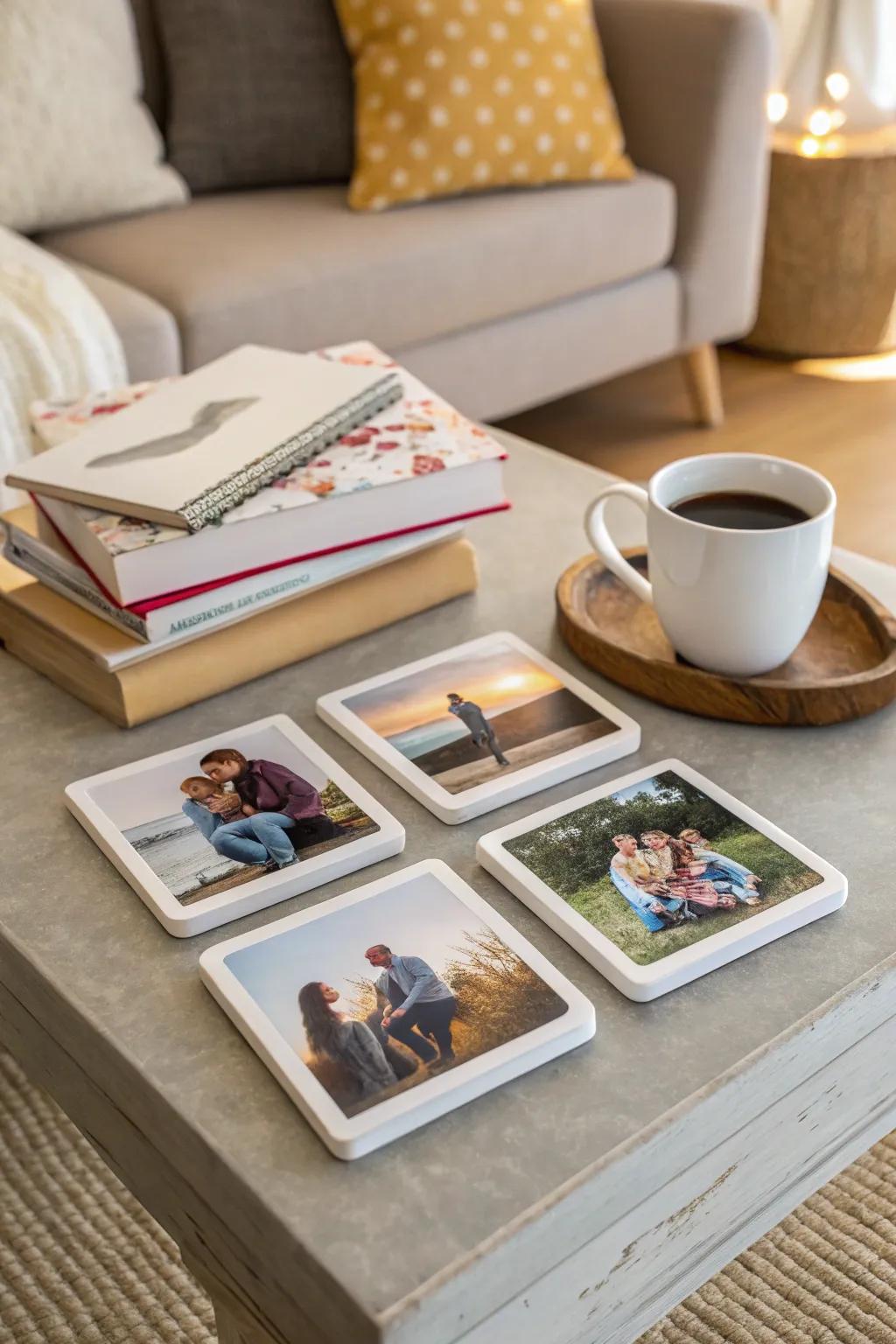 Photo coasters: a practical and heartfelt way to share memories.