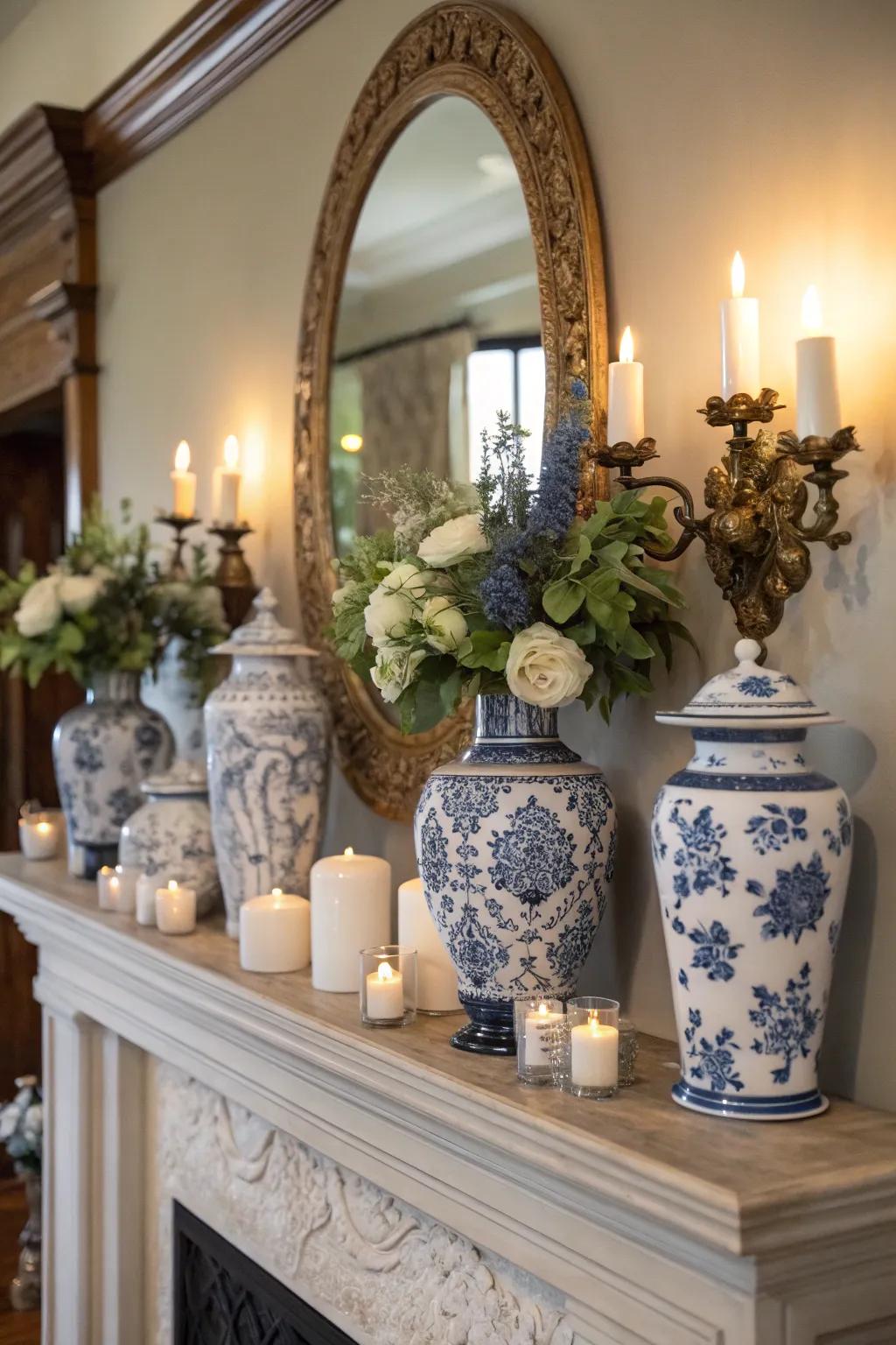 Blue and white porcelain bringing timeless elegance to the room.