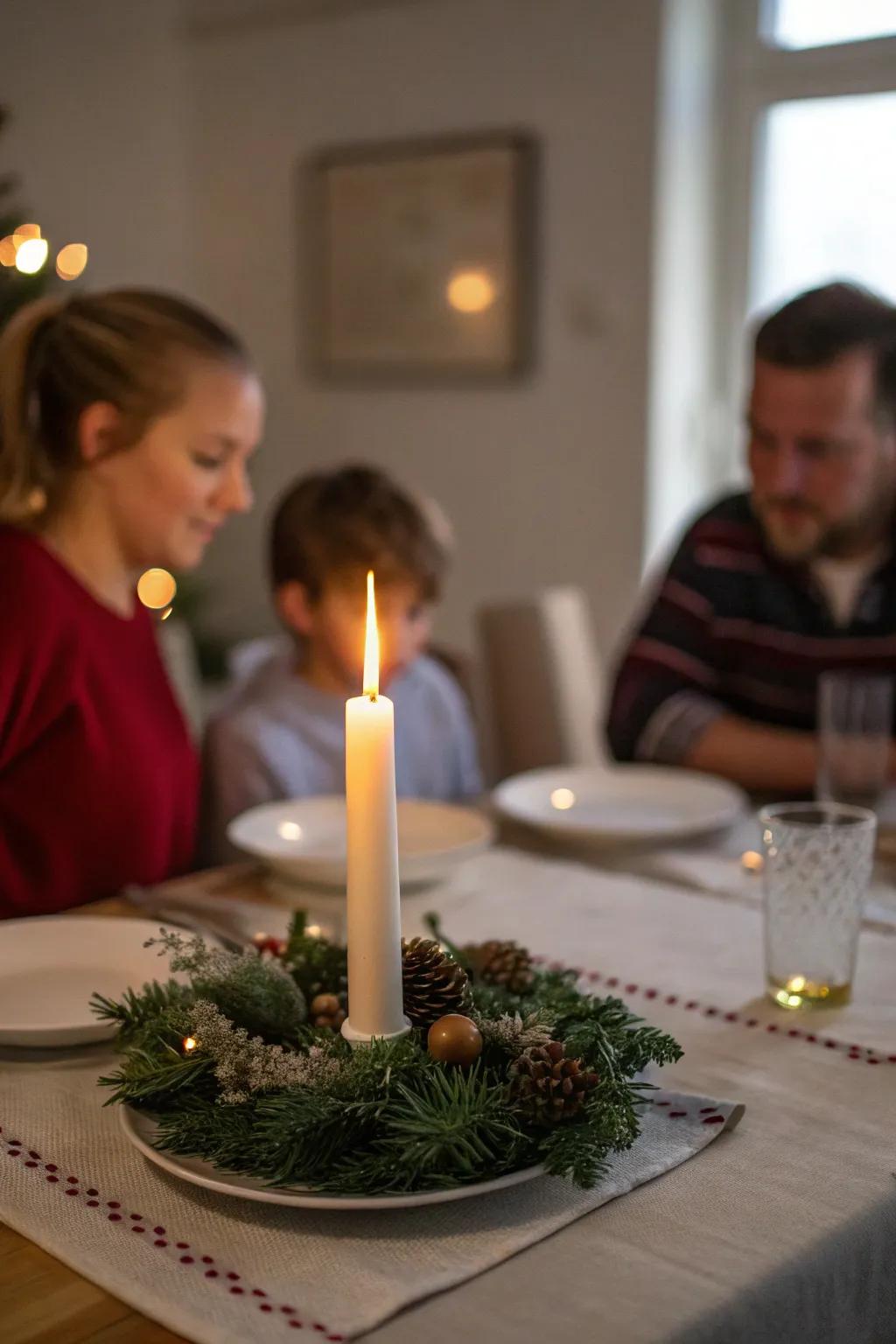 Advent candles set a peaceful tone for evening devotionals.