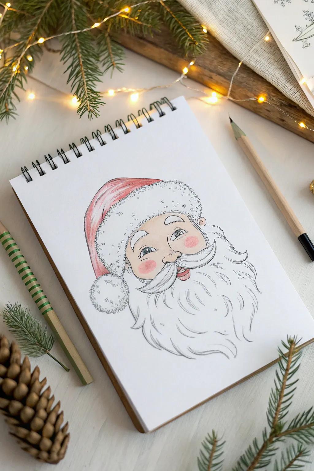 Capture the spirit of the season with a minimalist Santa sketch, where simplicity meets festive charm.