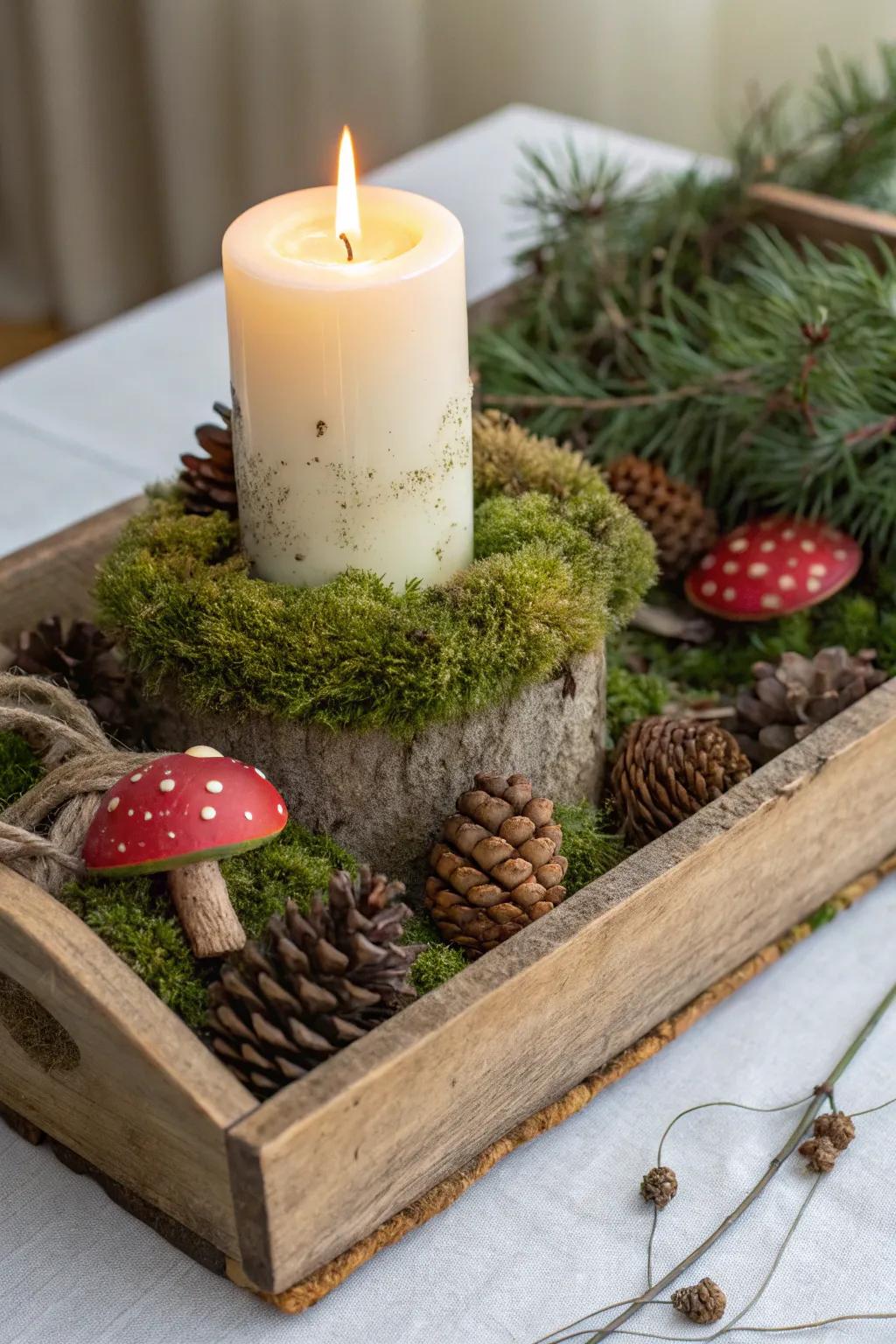 Embrace the woods with a rustic woodland hurricane centerpiece.