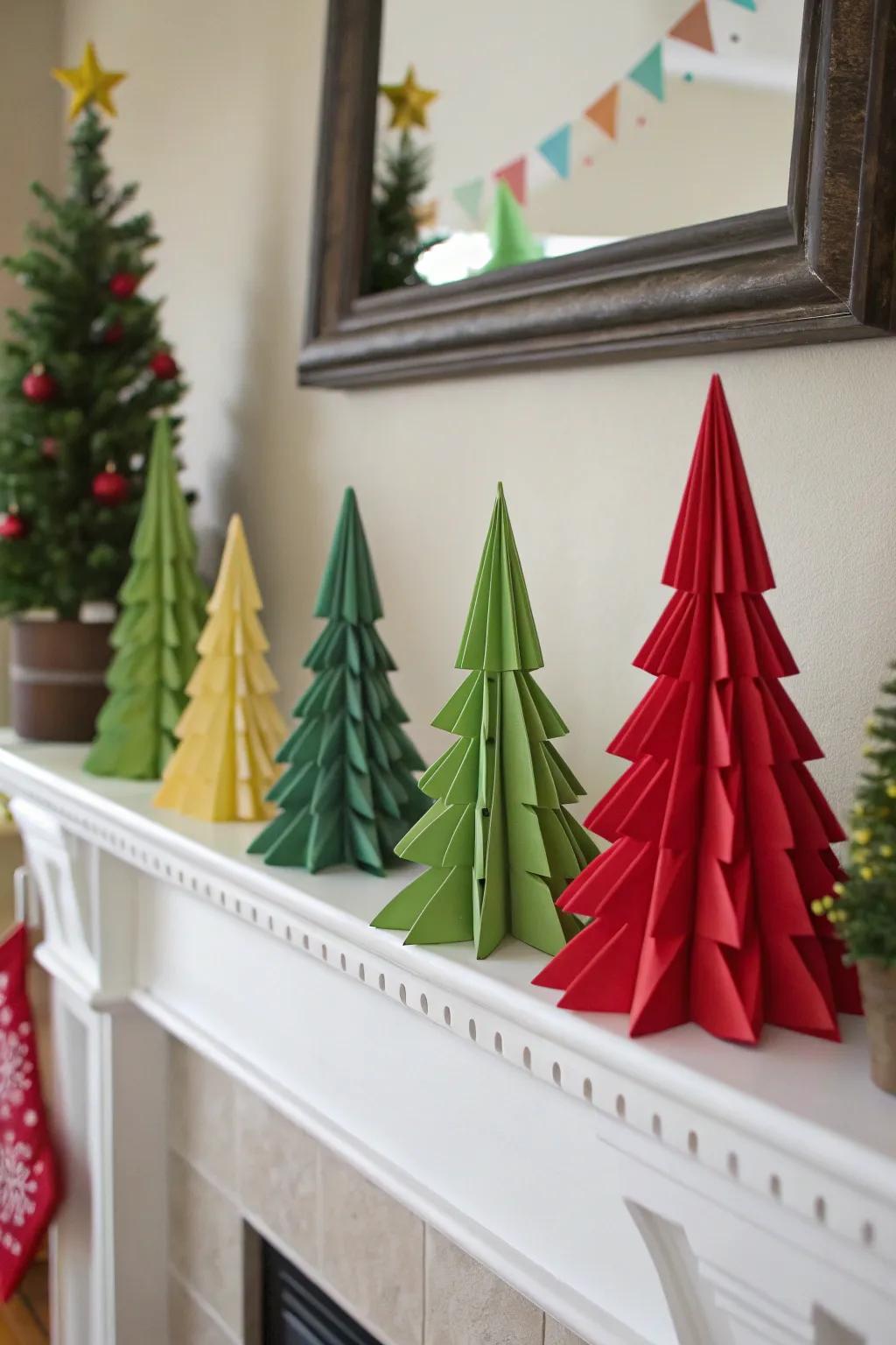 Create a whimsical forest with origami Christmas trees.