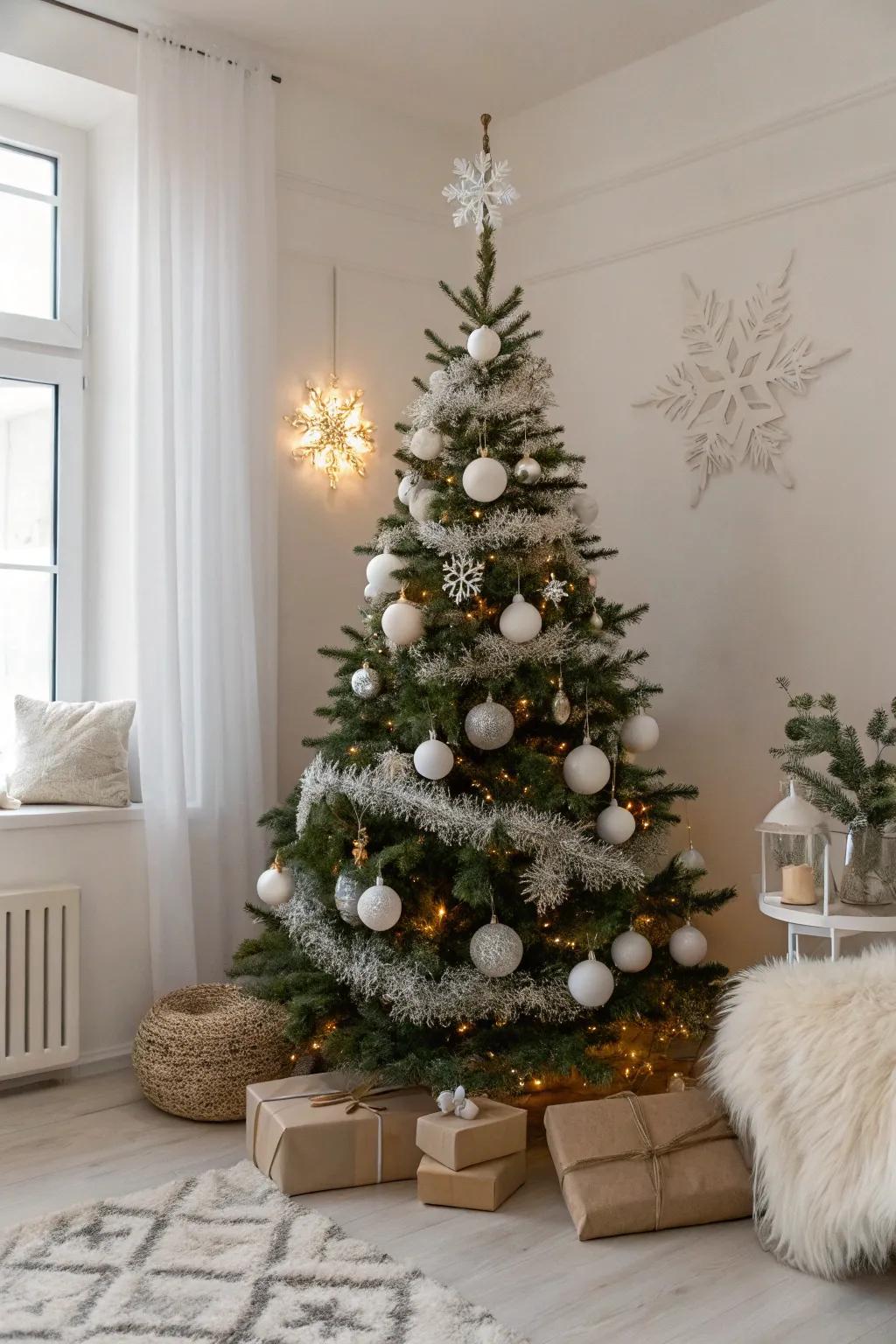 Create a winter wonderland with a chic, white-themed Christmas tree.