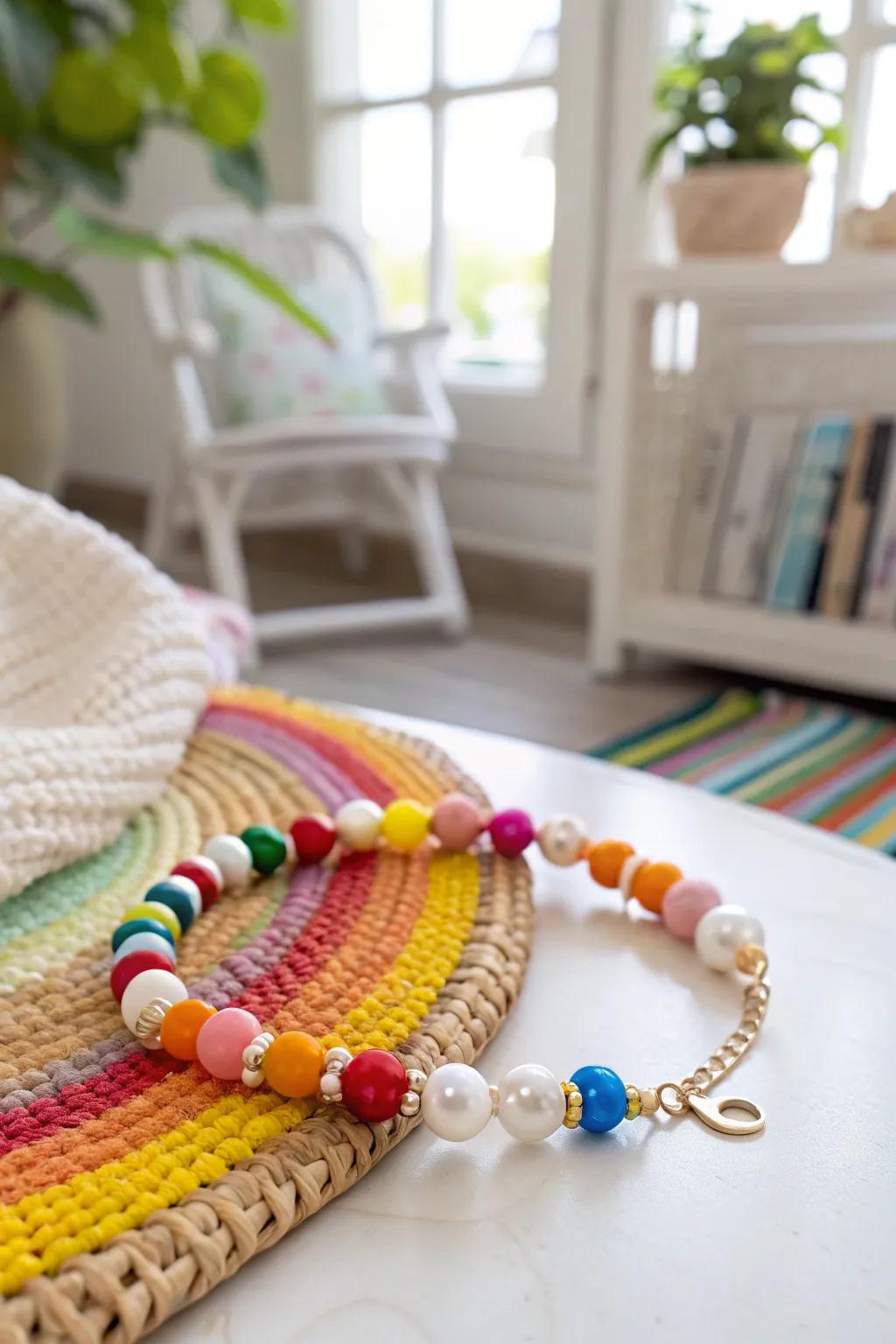 A playful mix of rainbow colors and pearls for a fun, vibrant bracelet.