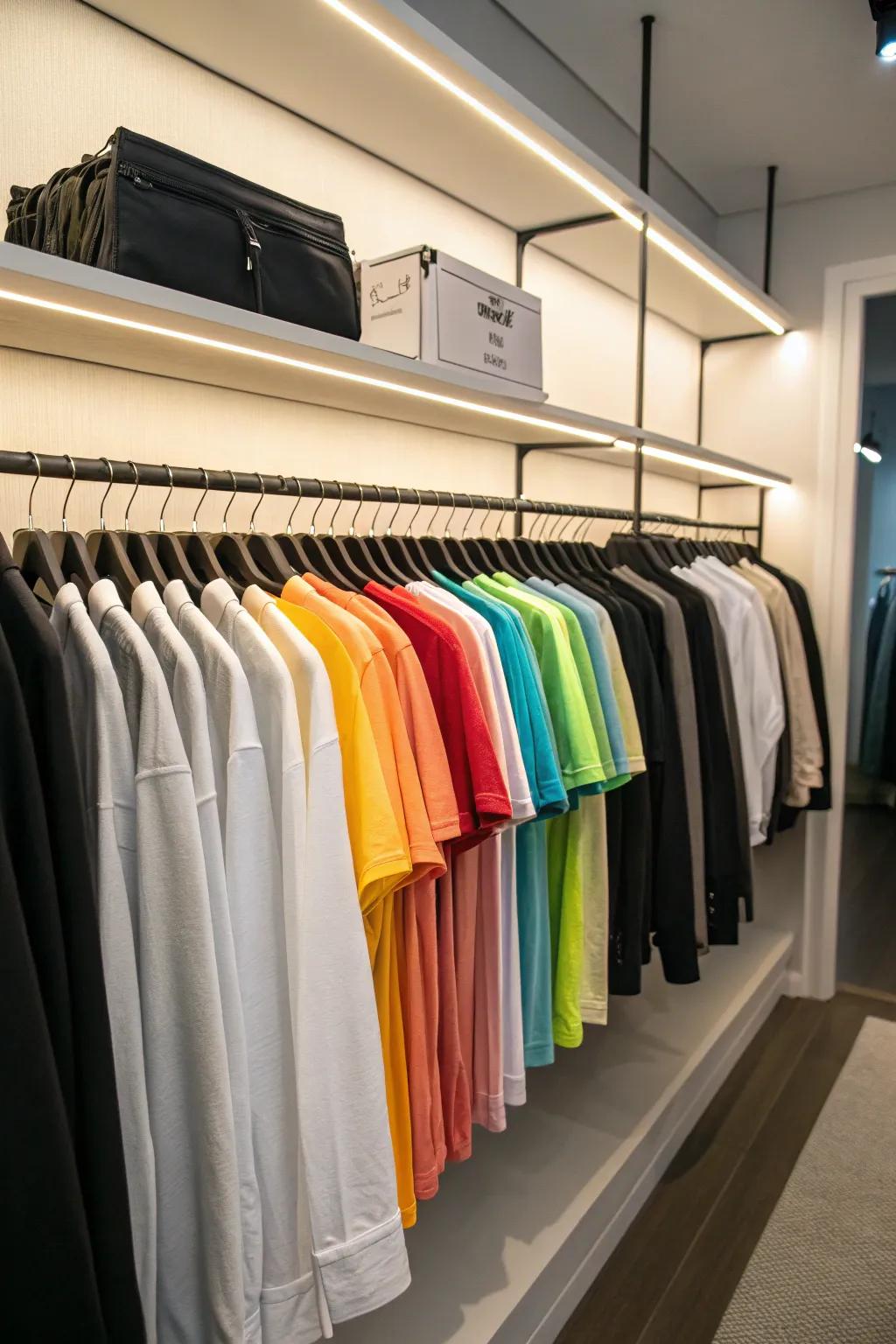 Create a visually appealing color-coordinated wardrobe.