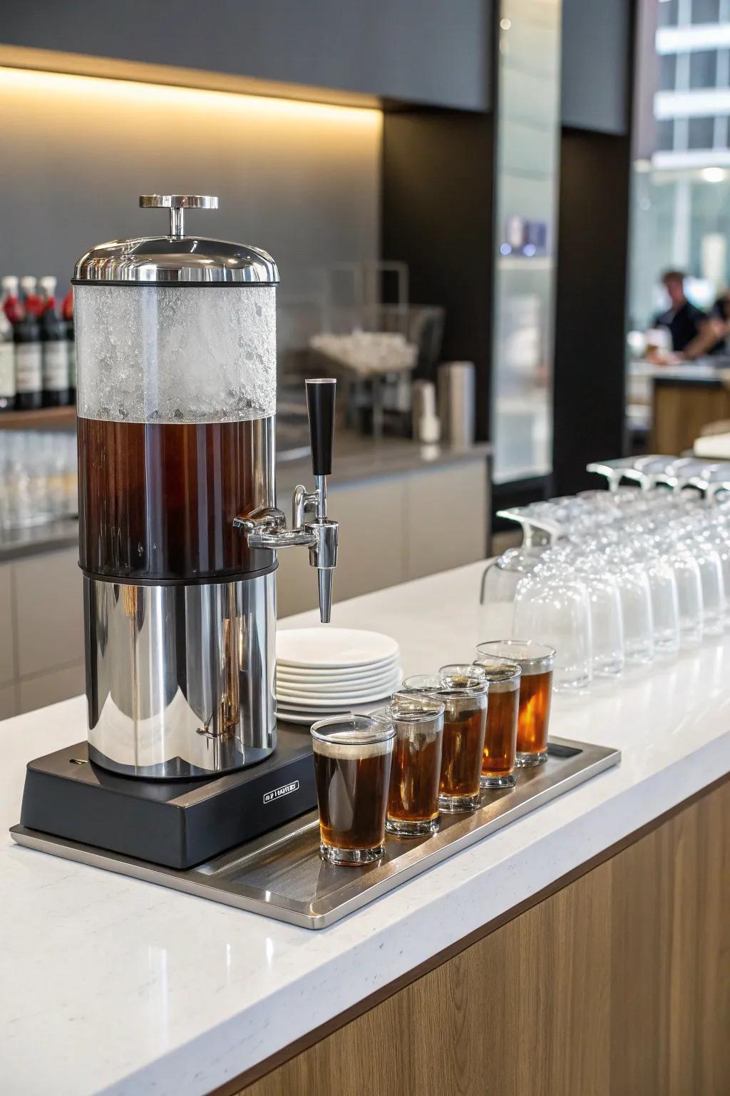 A contemporary cold brew setup, ideal for any coffee enthusiast looking to keep things cool.