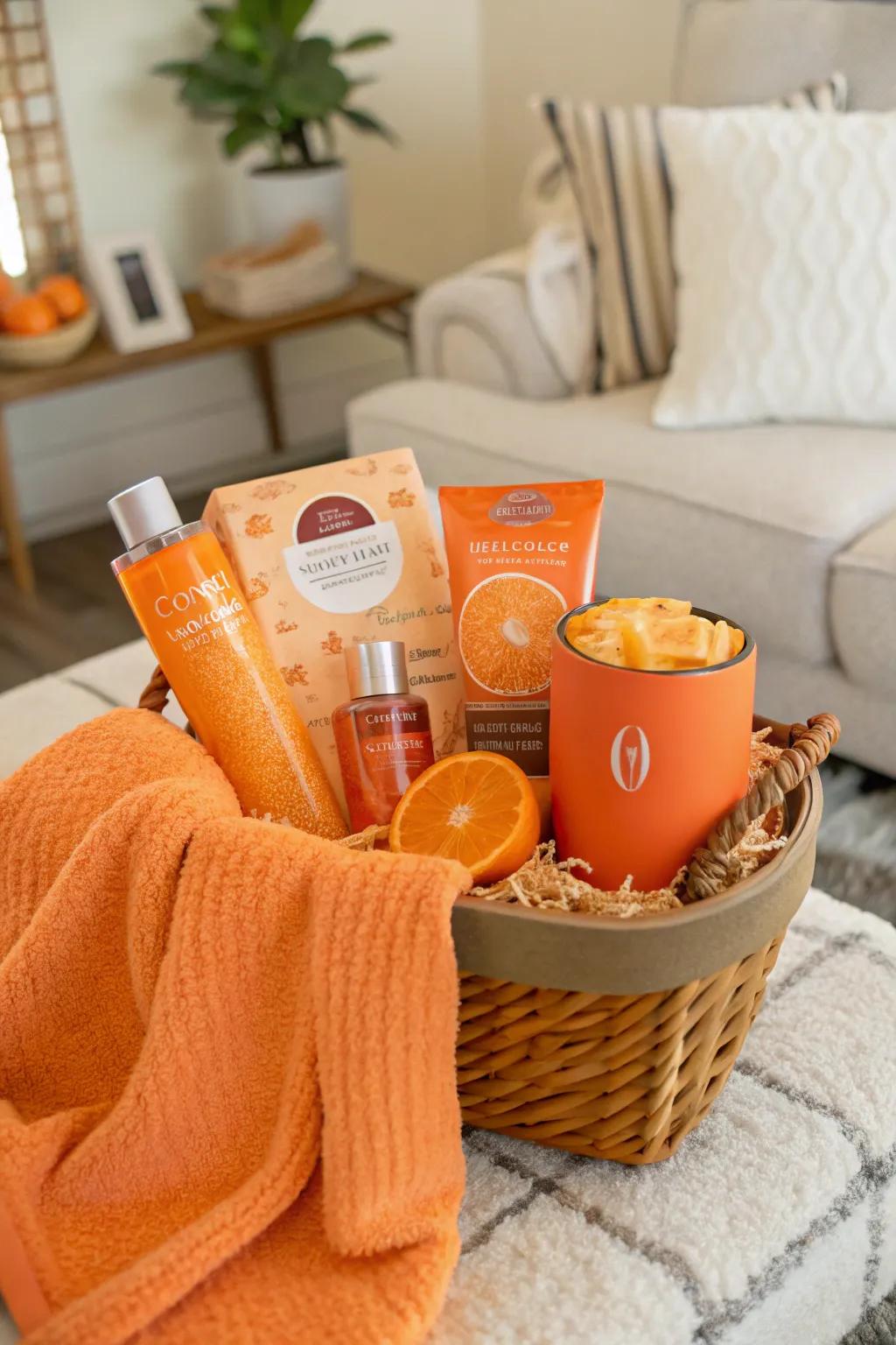 Bring warmth with an energizing orange-themed gift basket.