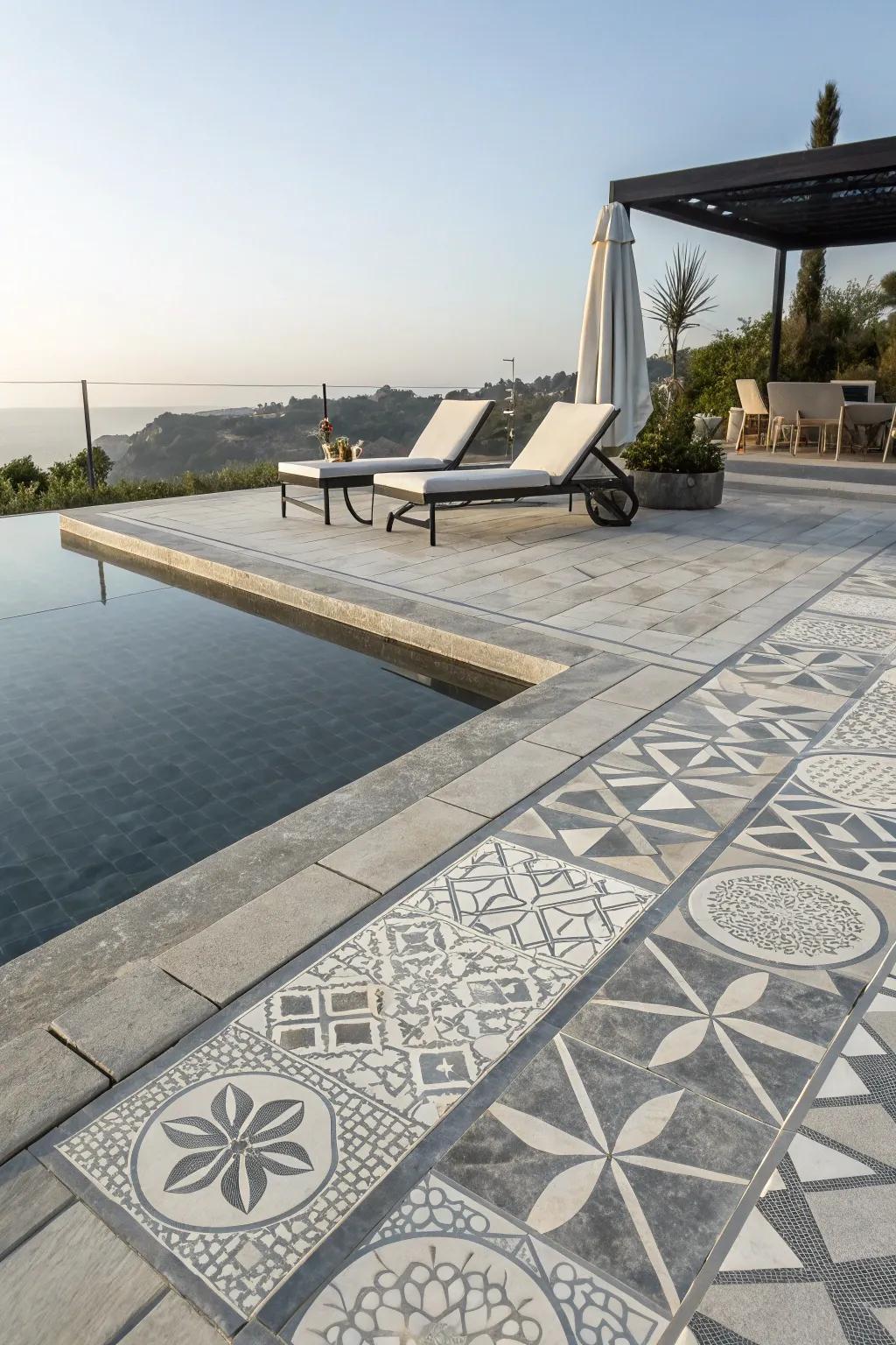 Geometric designs bring a modern touch to your pool deck.