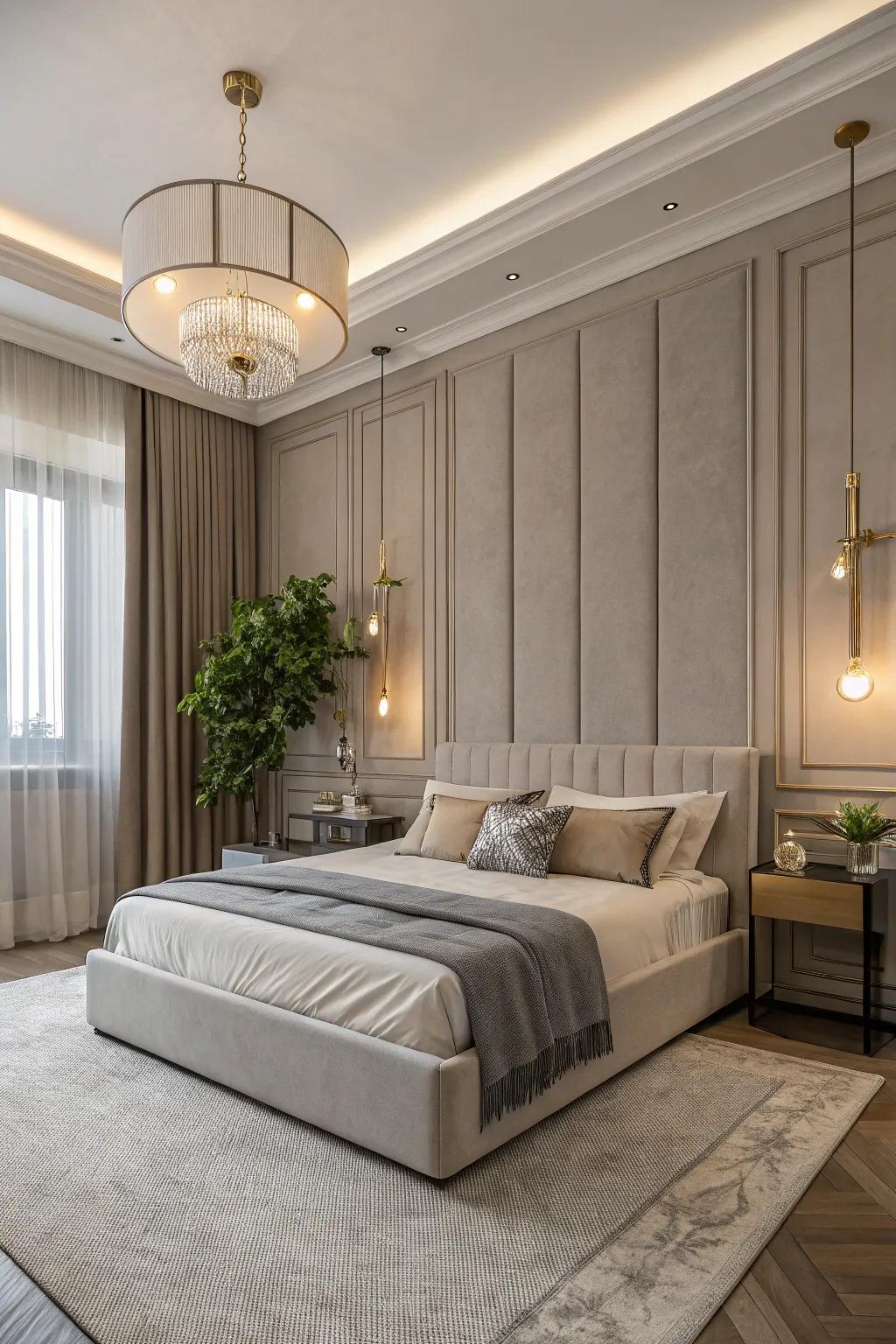 Neutral tones create a calming atmosphere in a contemporary bedroom.