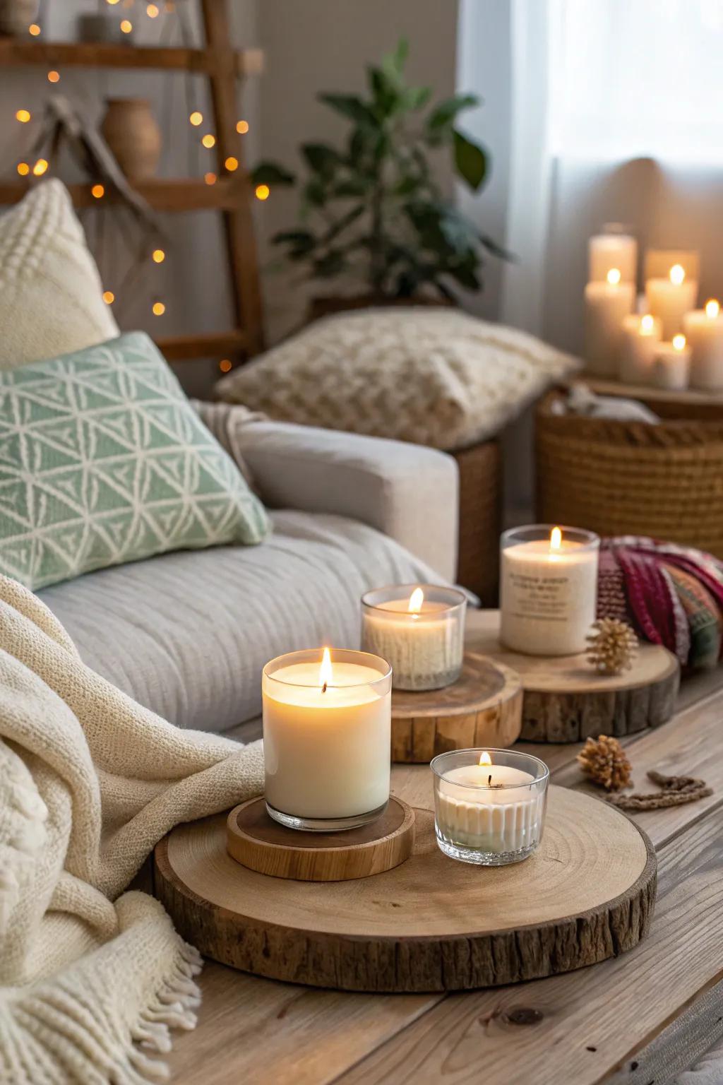 Handcrafted soy candles that create a warm and inviting atmosphere.