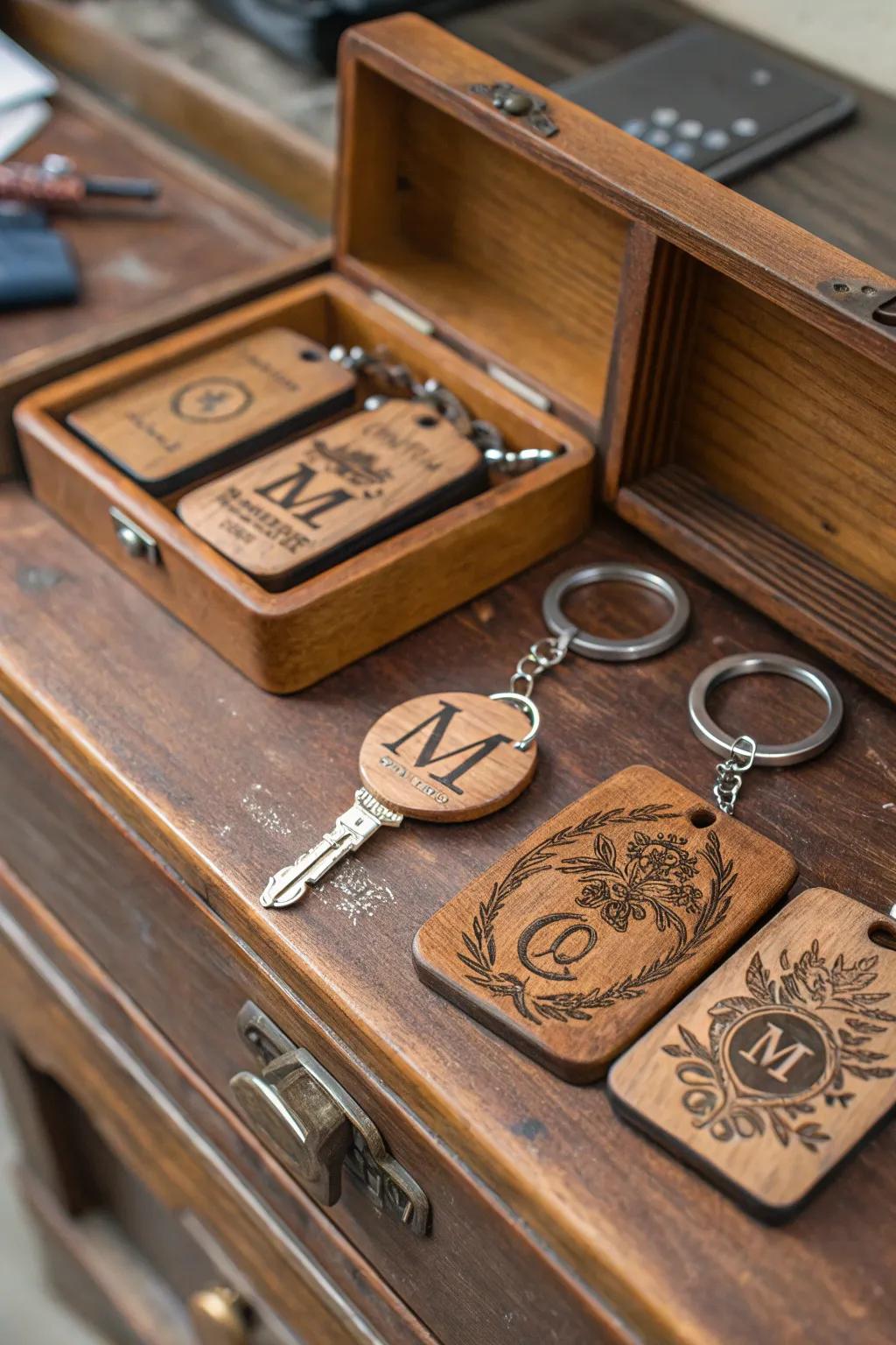 Simple yet meaningful: initial keychains for couples.