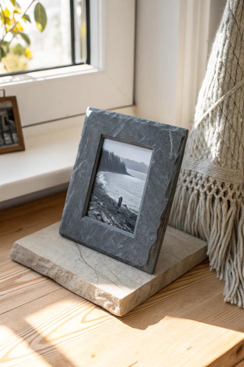 Showcase cherished memories with a rustic touch using a handcrafted slate photo frame. Perfect blend of simplicity and natural beauty.