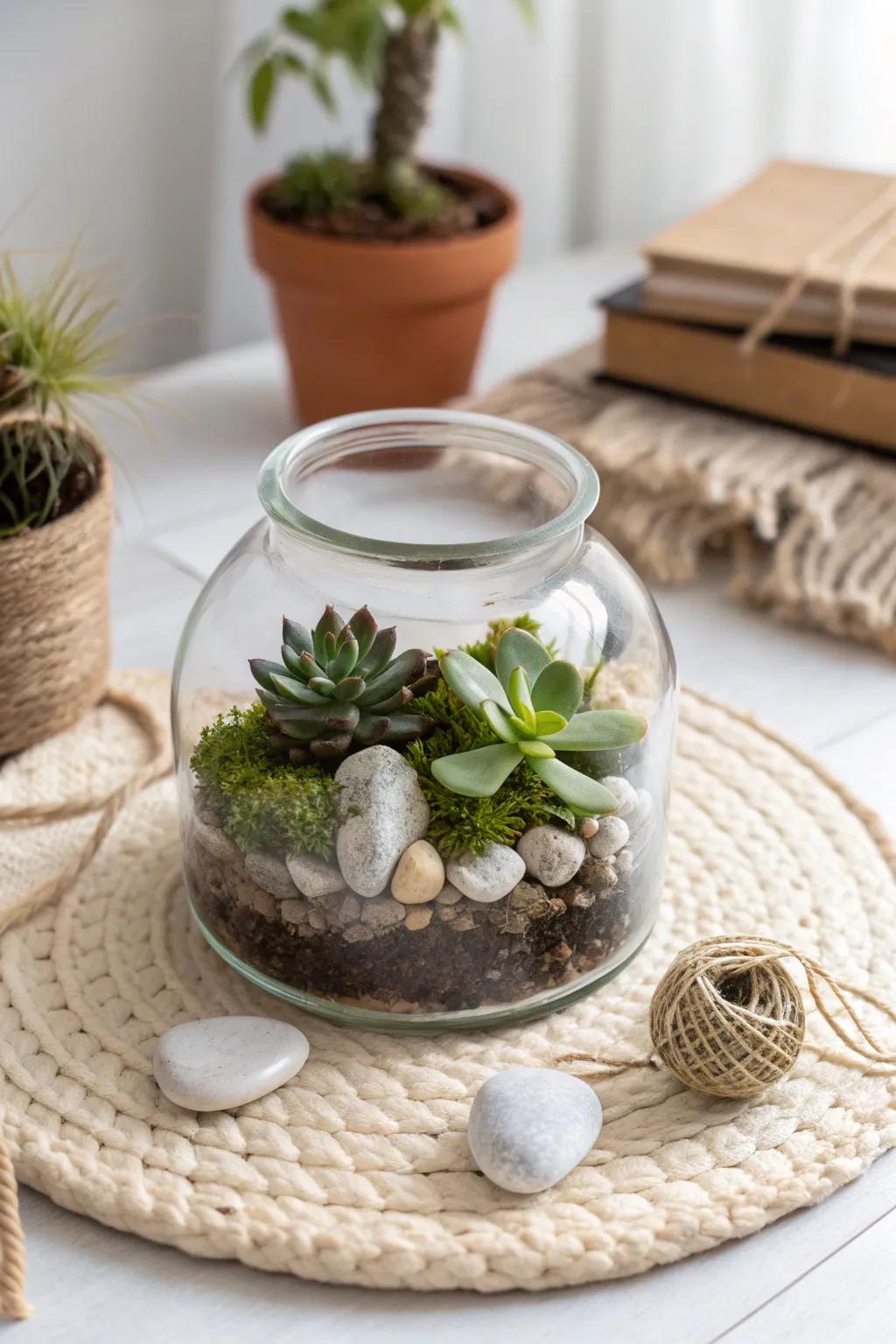 Create your own serene miniature garden with a DIY terrarium—a perfect blend of simplicity and natural elegance.