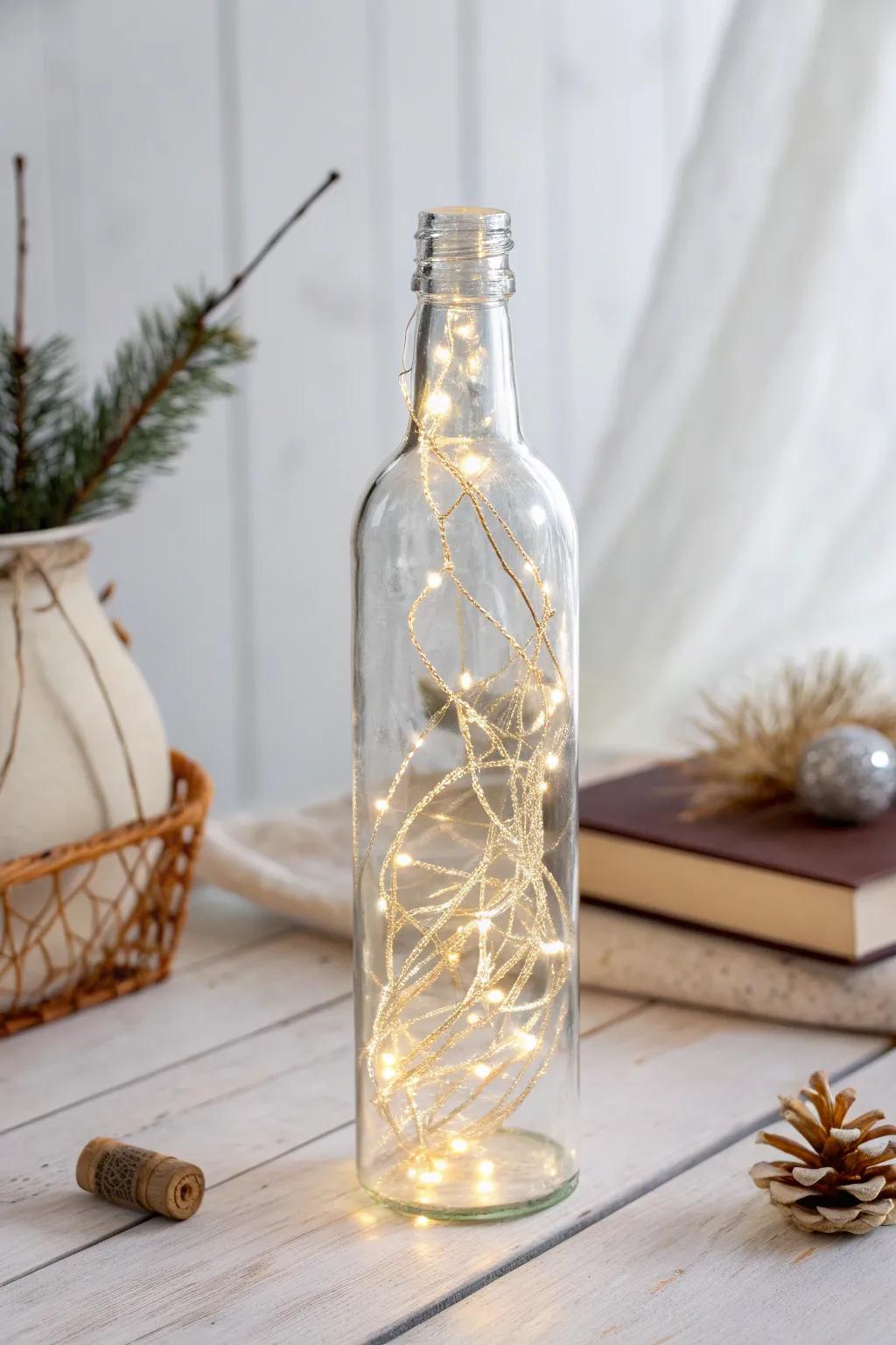 Illuminate your space with the enchanting glow of twinkling bottle lights, a perfect blend of minimalist elegance and boho warmth.