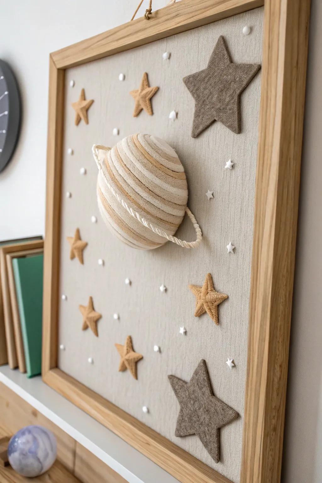 Transform your space with a cosmic touch: a minimalist bulletin board that invites interaction and creativity.