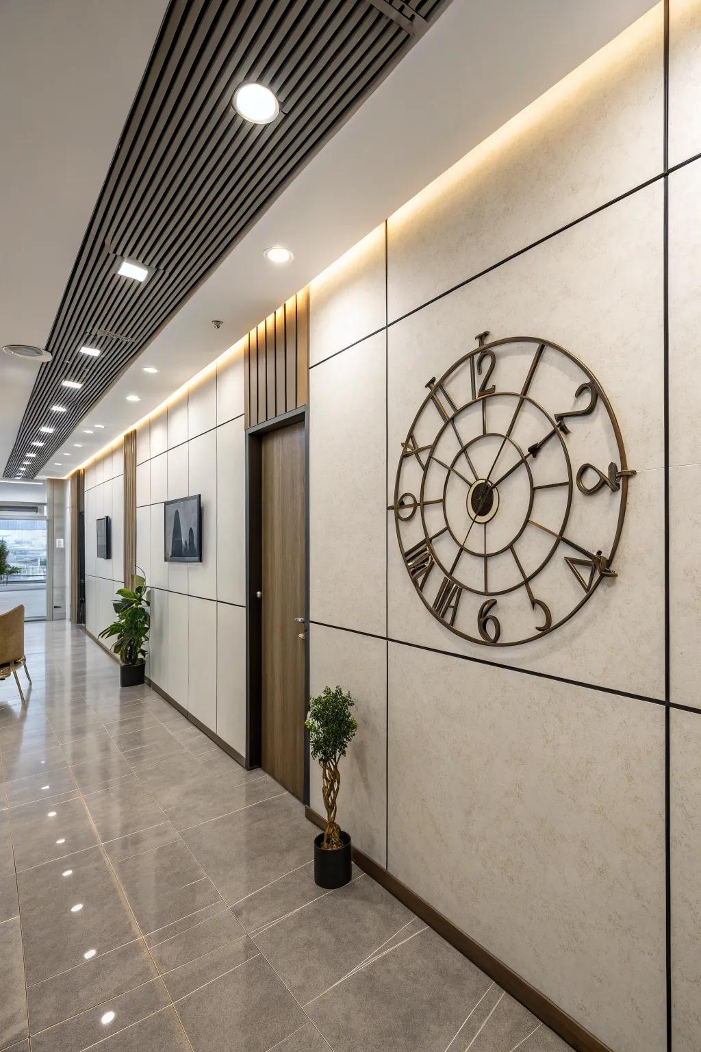 A stylish wall clock that adds flair and functionality to the office.