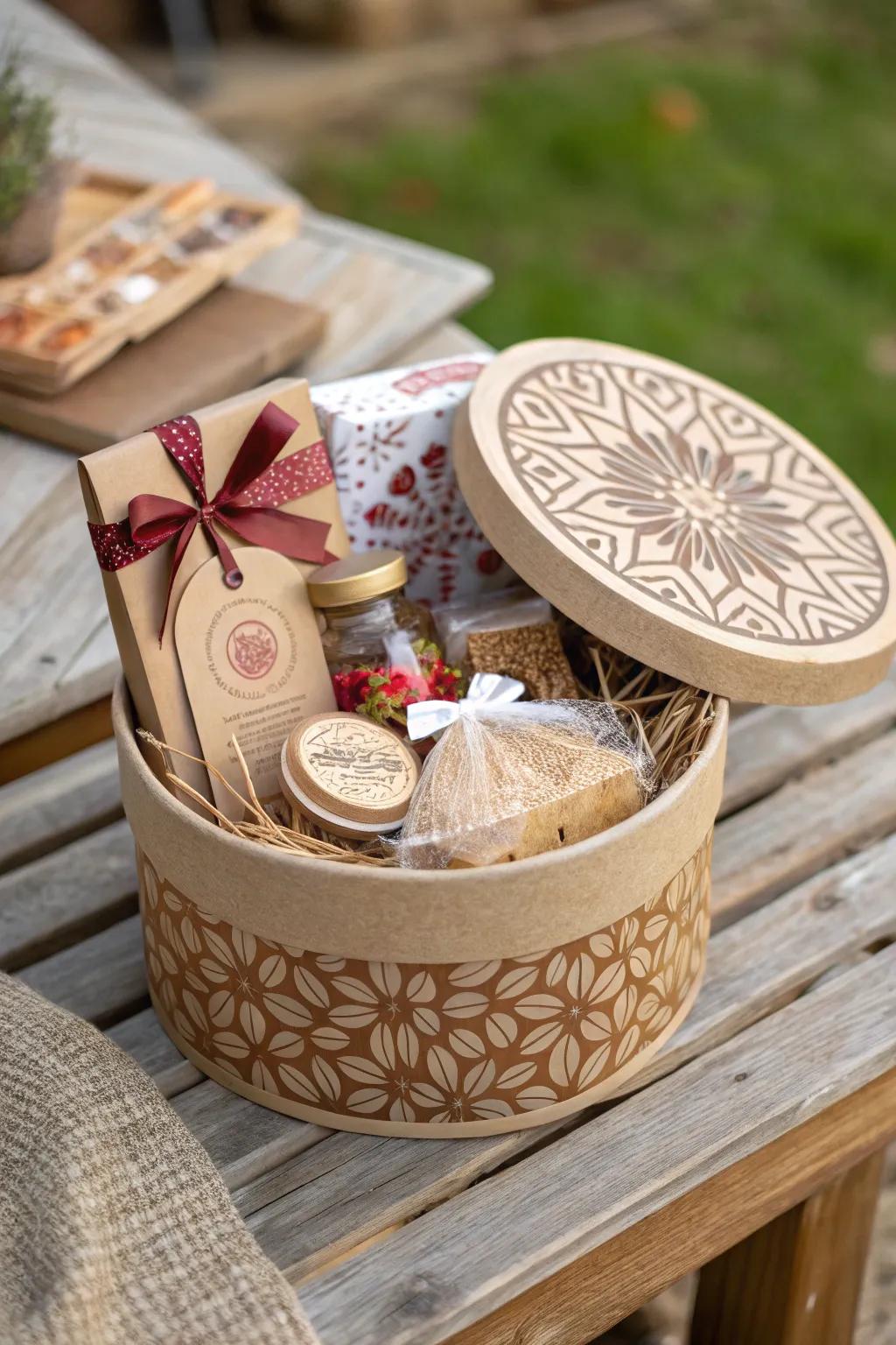 Elegant simplicity with a Kraft paper box gift basket.