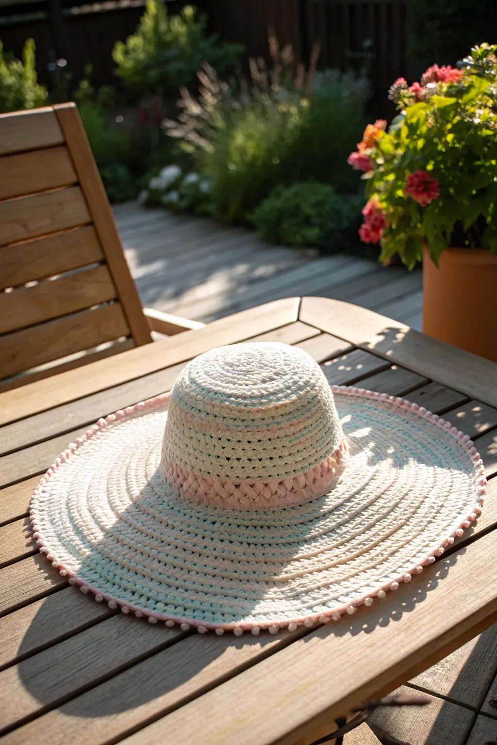 Stay cool and fashionable with a handmade crochet sun hat.