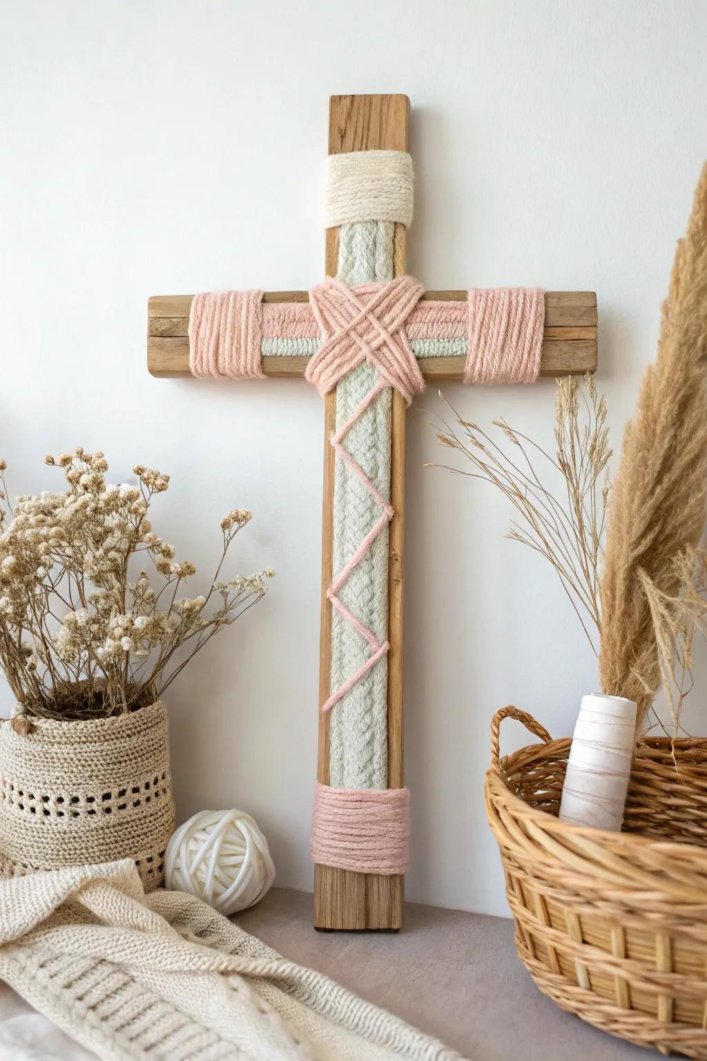 Embrace simplicity and warmth with this yarn-wrapped cross, where Scandinavian minimalism meets Boho charm.