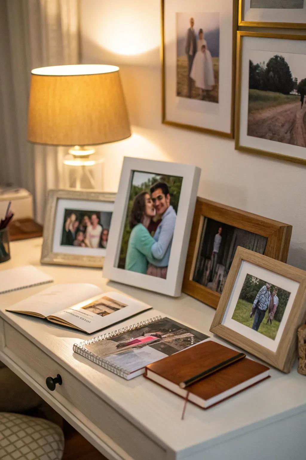 Family photos add a personal and comforting touch to your workspace.