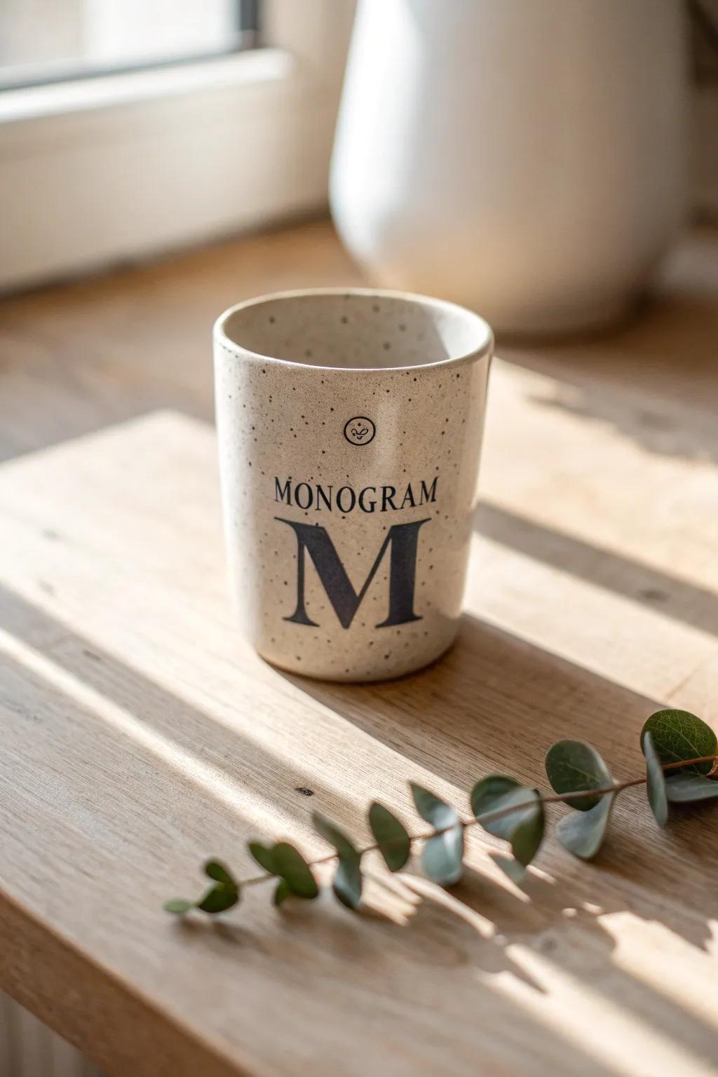Elevate your kitchen with a touch of modern elegance: bold block monogram cups.