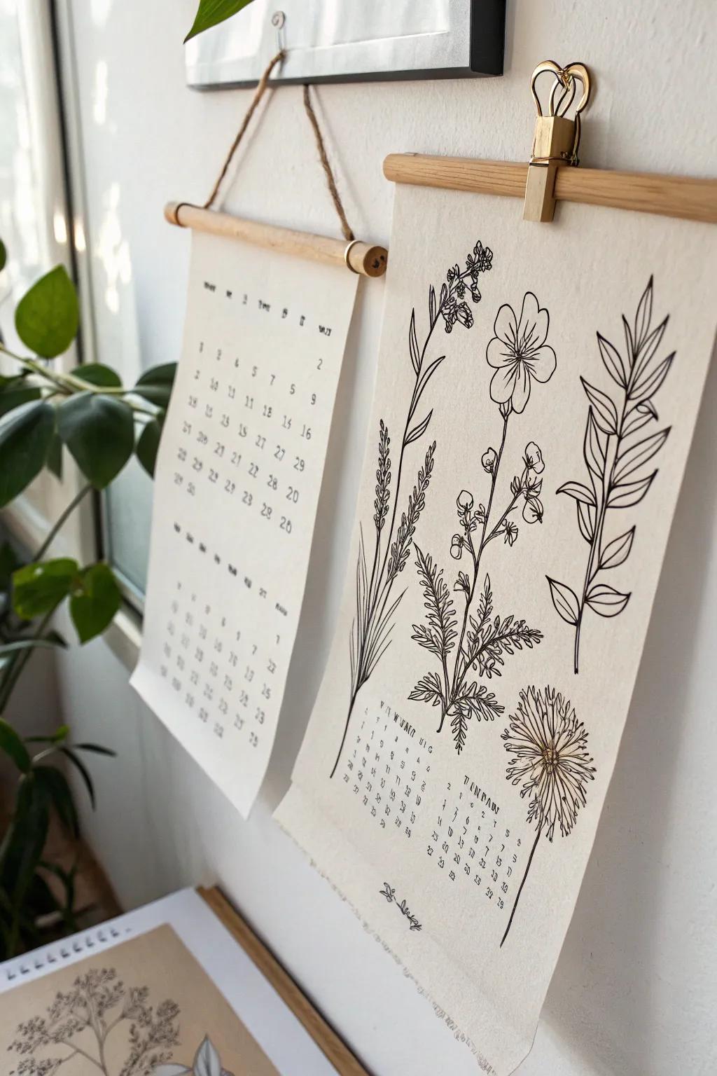 Elevate your space with a bespoke botanical art calendar, where simplicity meets elegance.