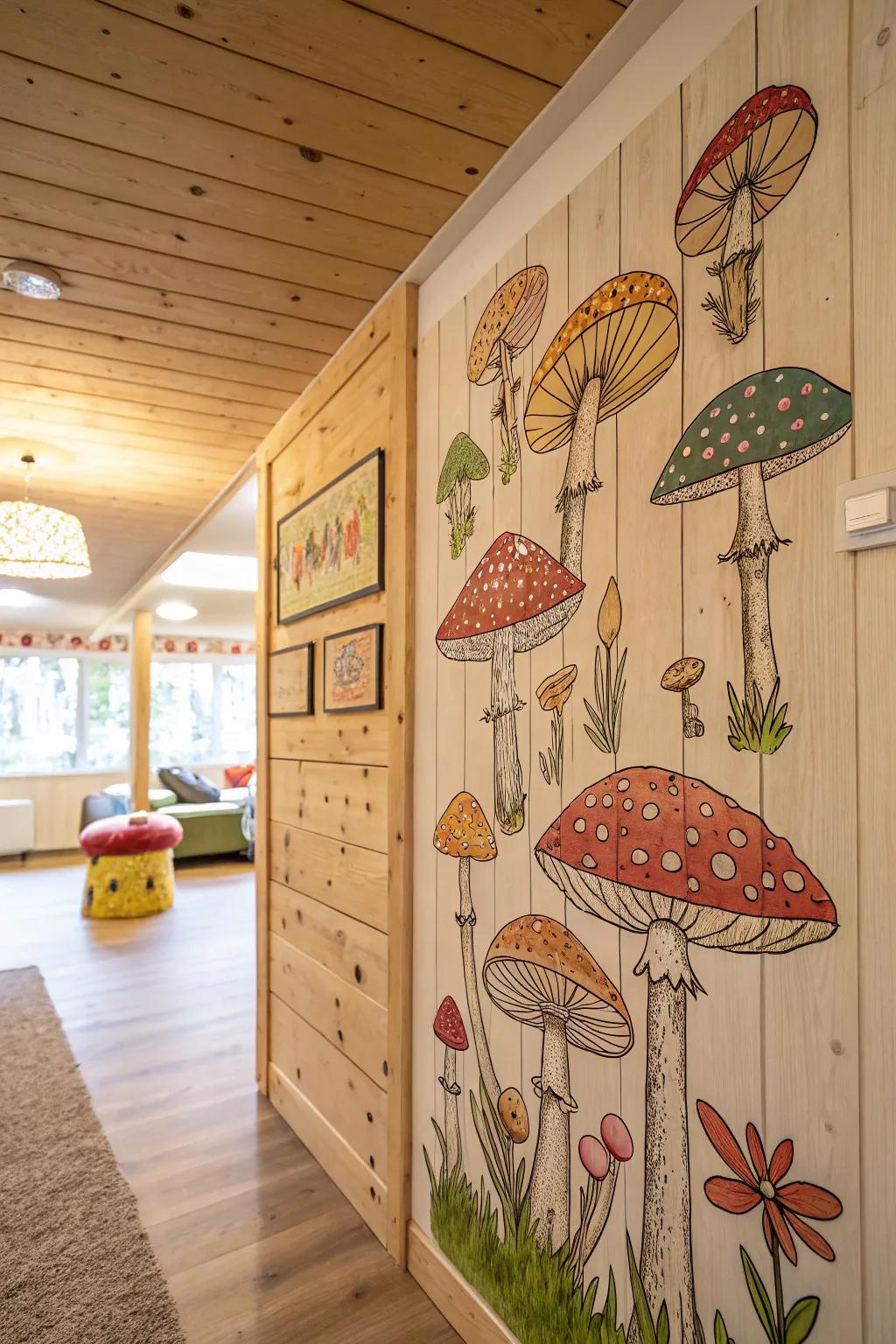 Whimsical mushroom drawings that bring a splash of color to your space.