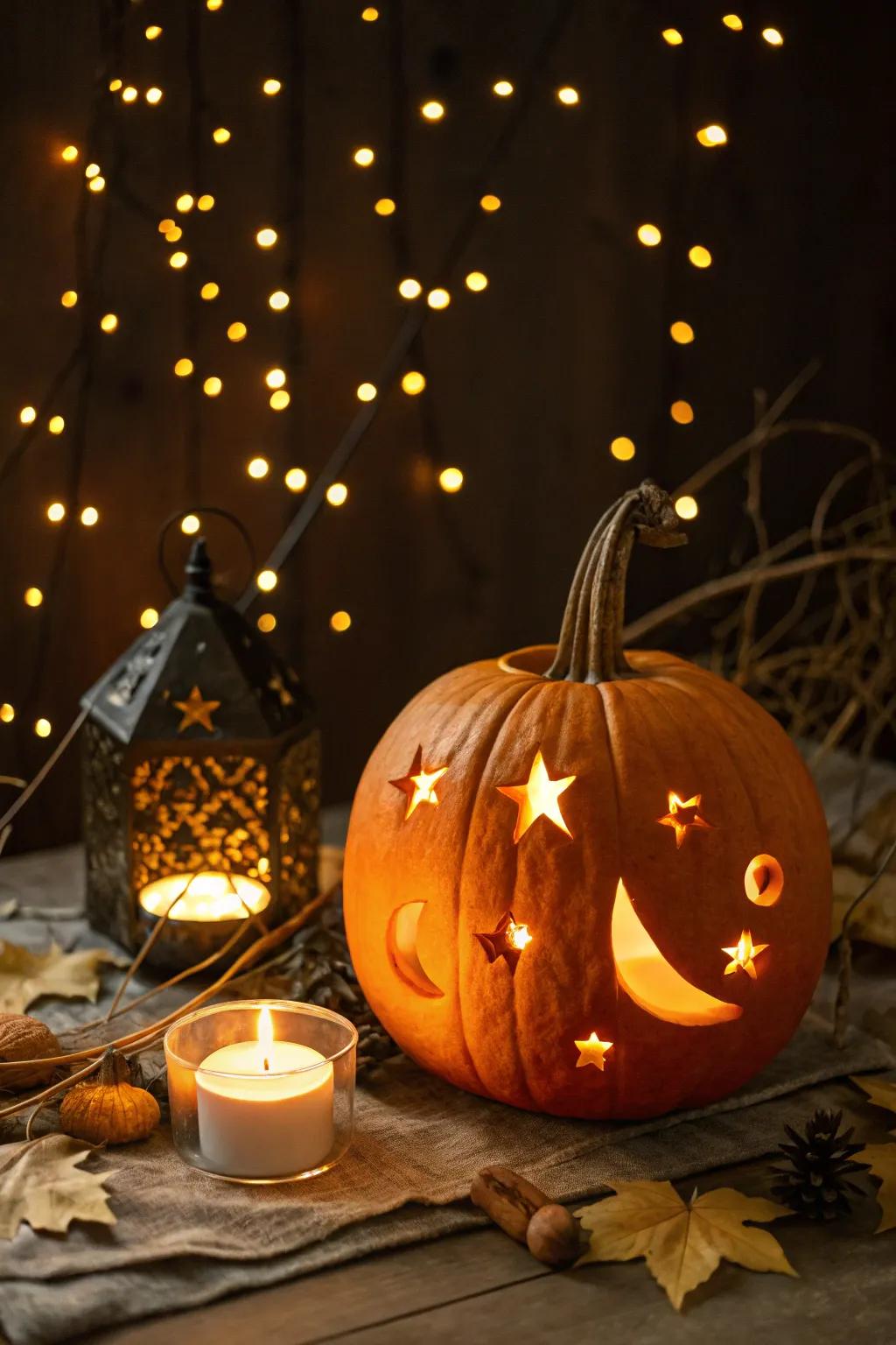 A starry night pumpkin perfect for dreamy evenings.