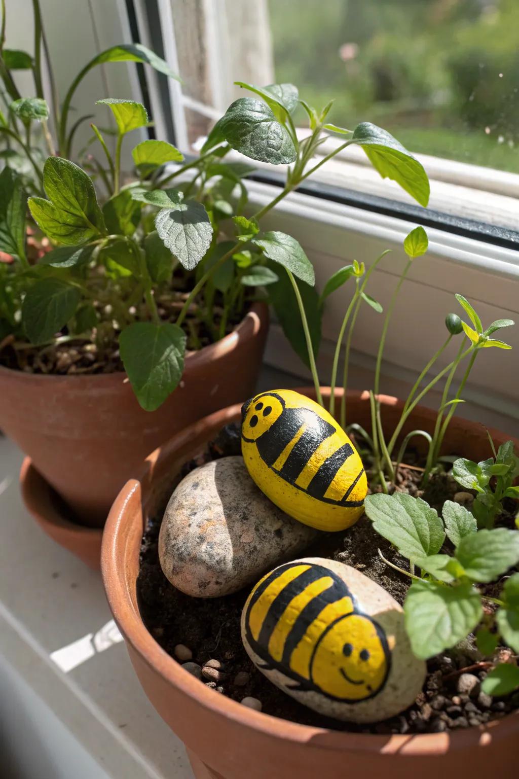 Add a touch of sweetness to your home with bee-painted rocks.