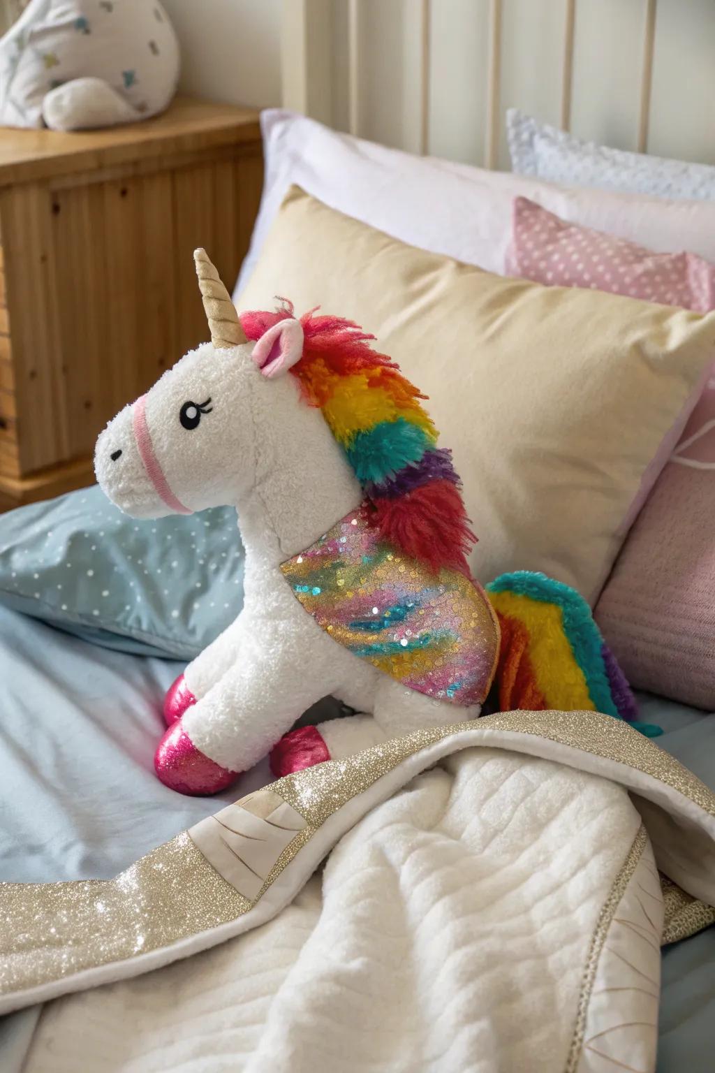 Add a touch of magic with this enchanting unicorn plush.