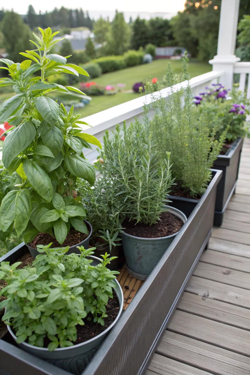 Herb planters add a fresh touch to your deck.