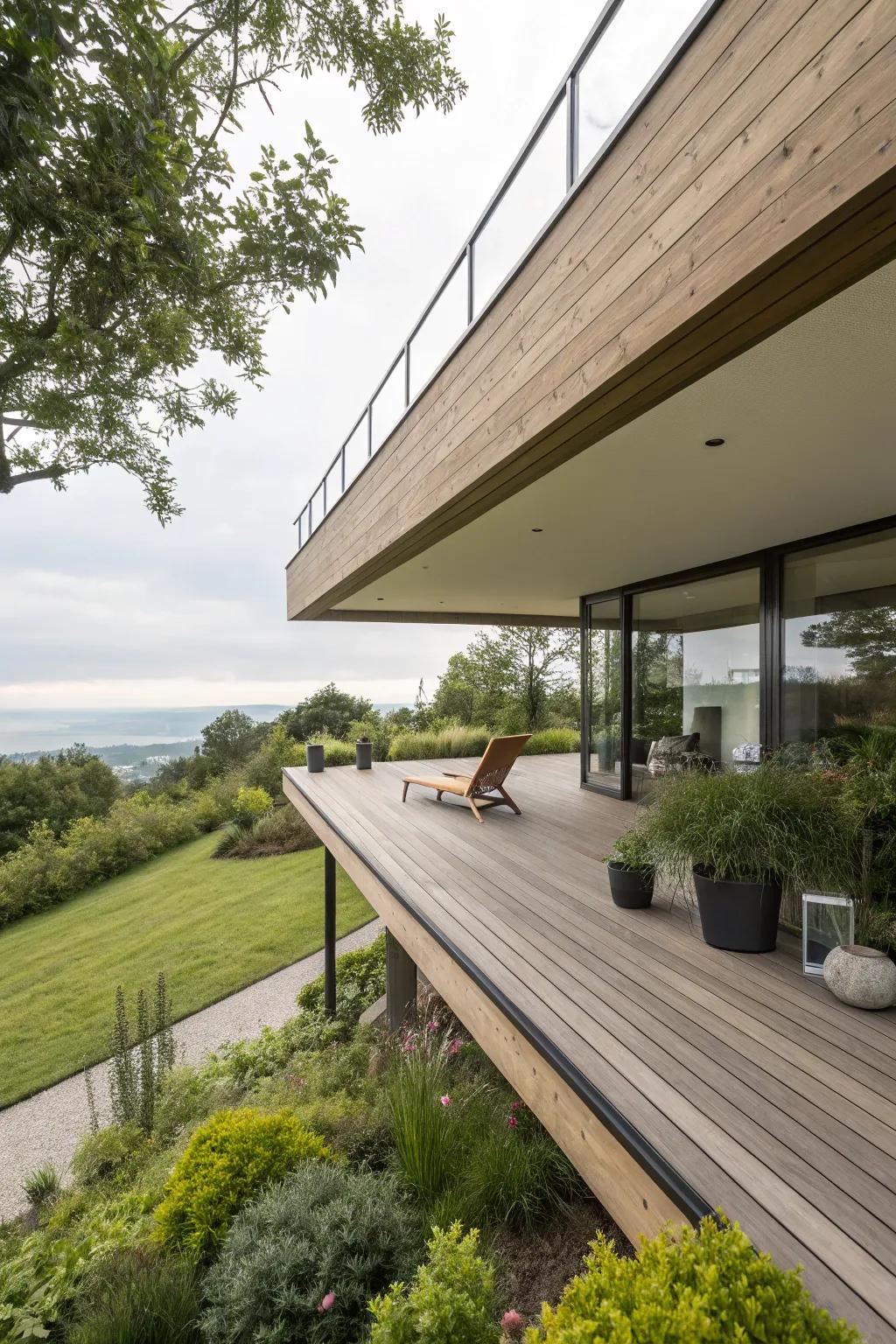 Cantilevered decks provide a floating, airy effect.