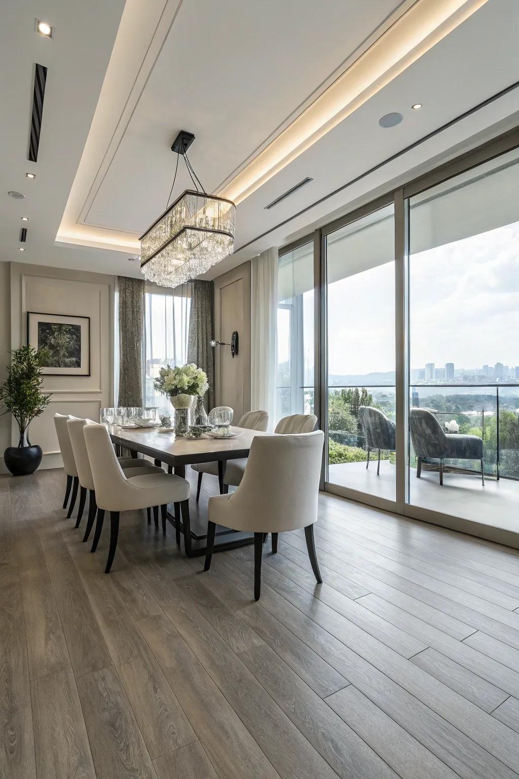 Luxury vinyl flooring combines style with practicality in dining rooms.