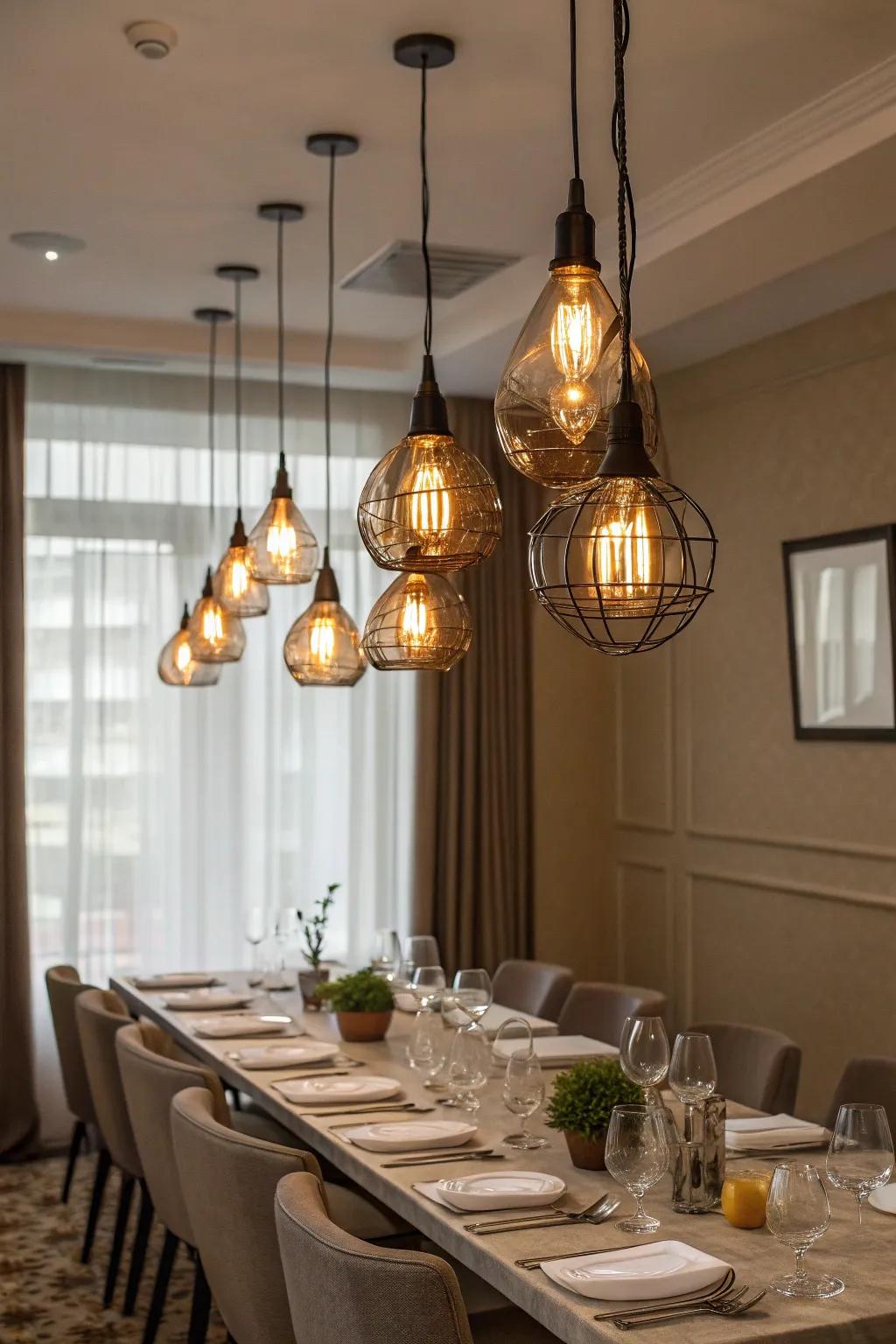 Pendant clusters add dimension and flair to your dining room.