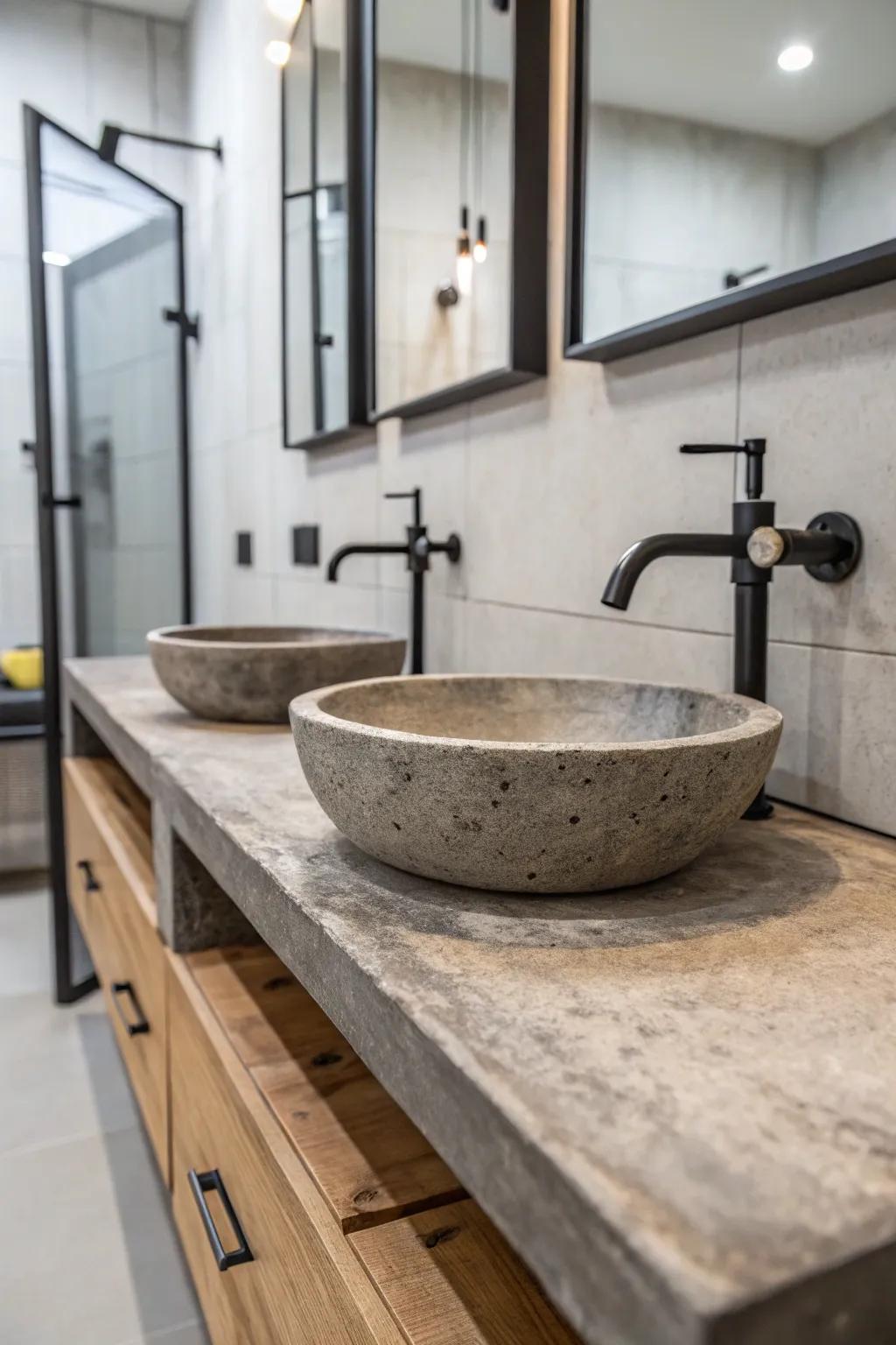 Add industrial charm with concrete overlay countertops.