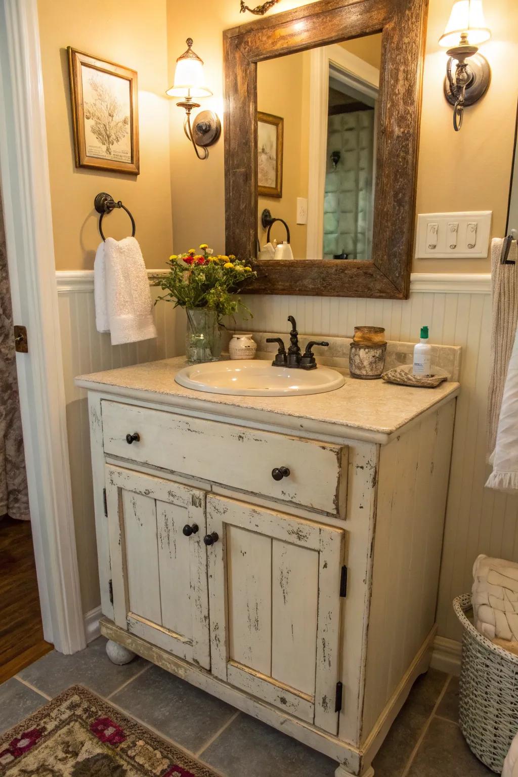 Transform thrift store finds into personalized bathroom vanities with paint and creativity.