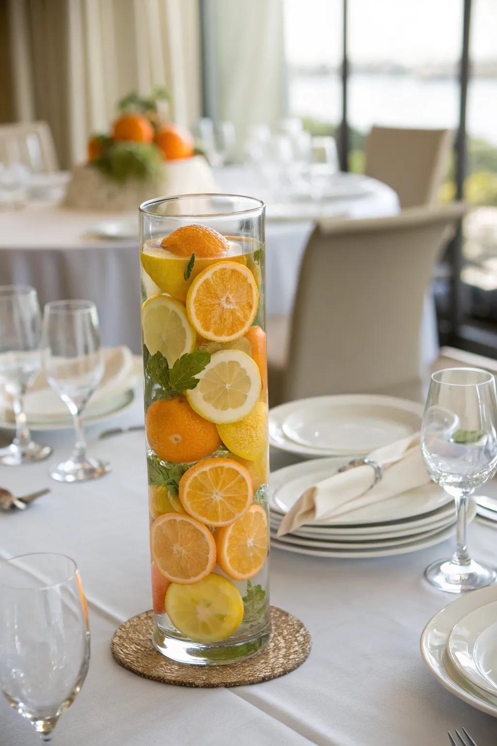 Vibrant floating fruit centerpiece