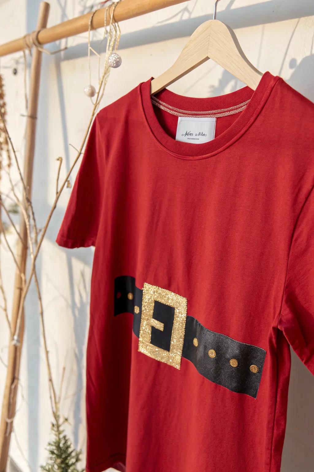 Craft your holiday magic with this chic Santa's Belt T-Shirt design—effortlessly blending simplicity and festive flair!