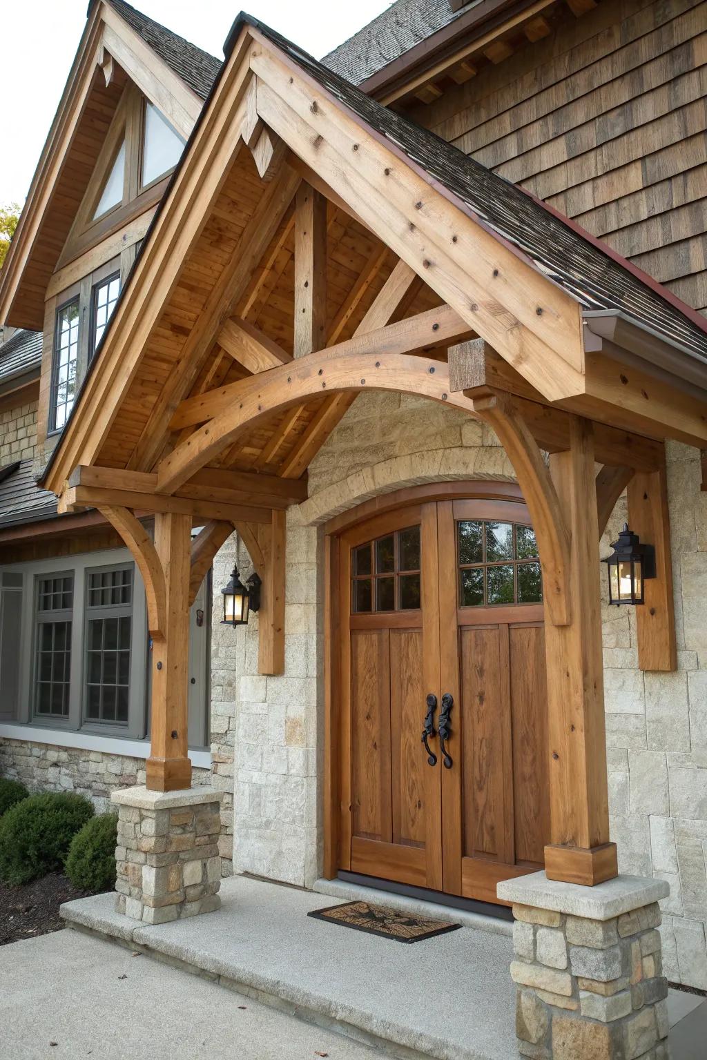 Elevate your entryway with a timeless A-frame overhang—where craftsmanship meets classic charm.
